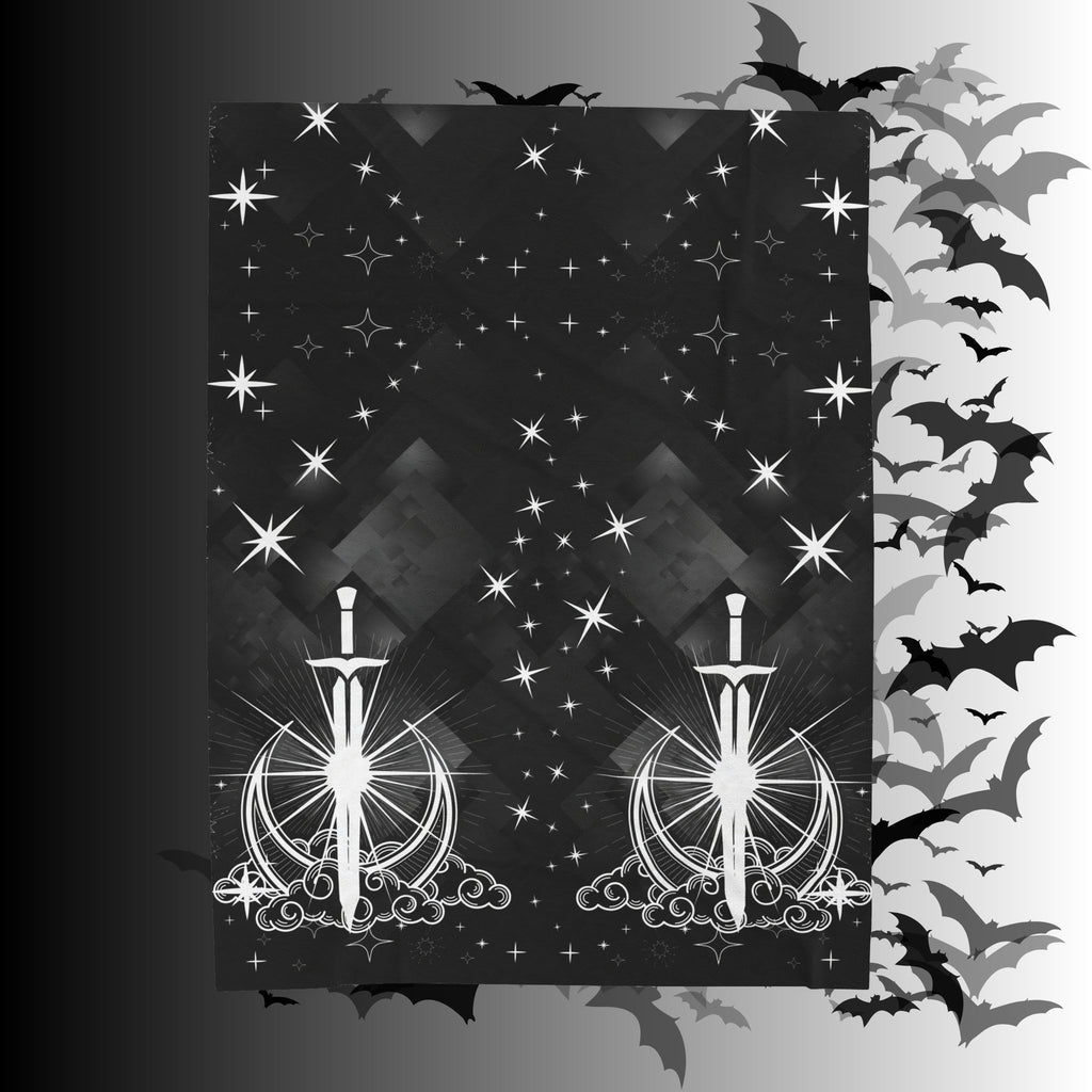 Gothic Moon Sword Blanket: Celestial Velveteen or Sherpa Throw