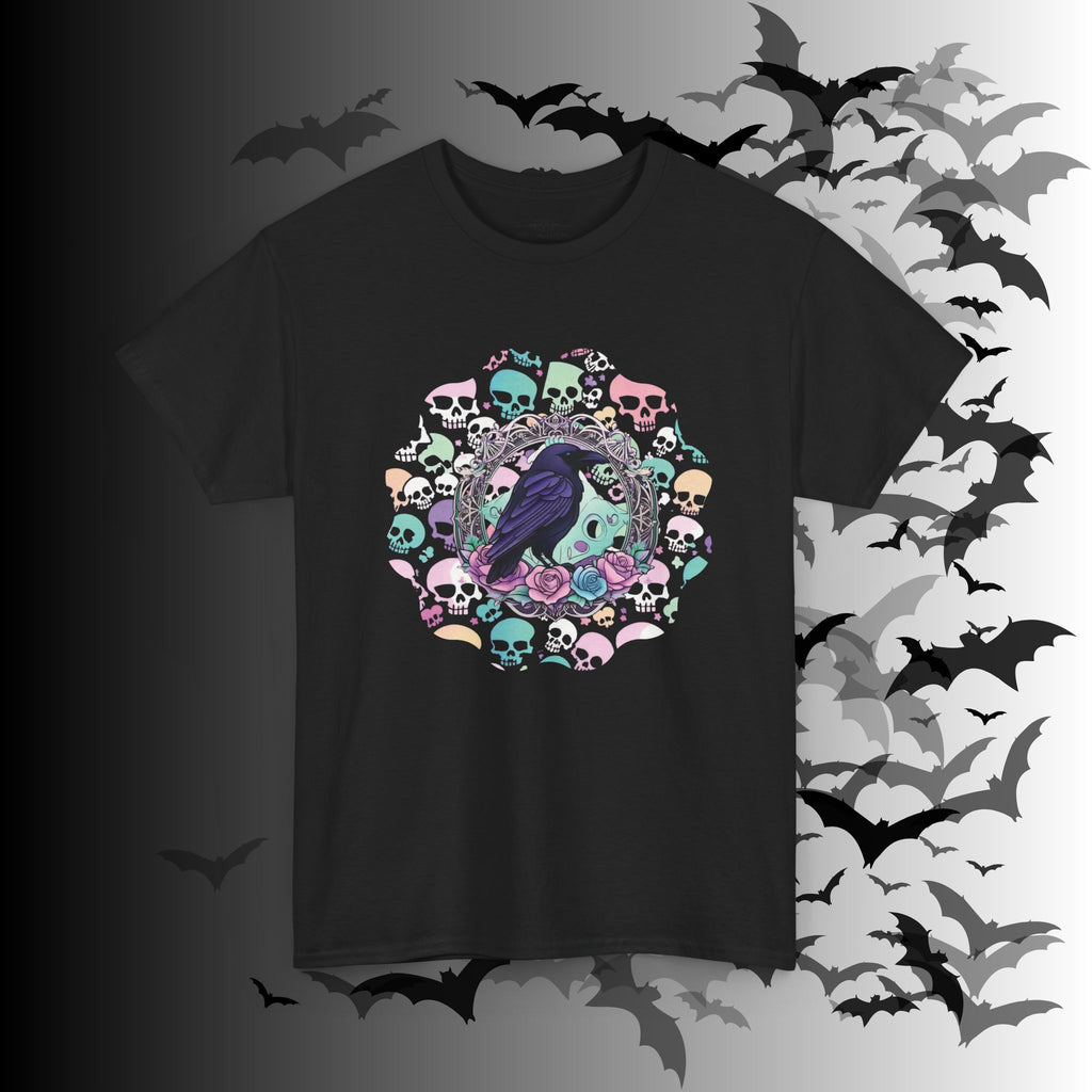 Pastel Goth Raven & Skull Mandala T-Shirt — Gothic Corvid Tee