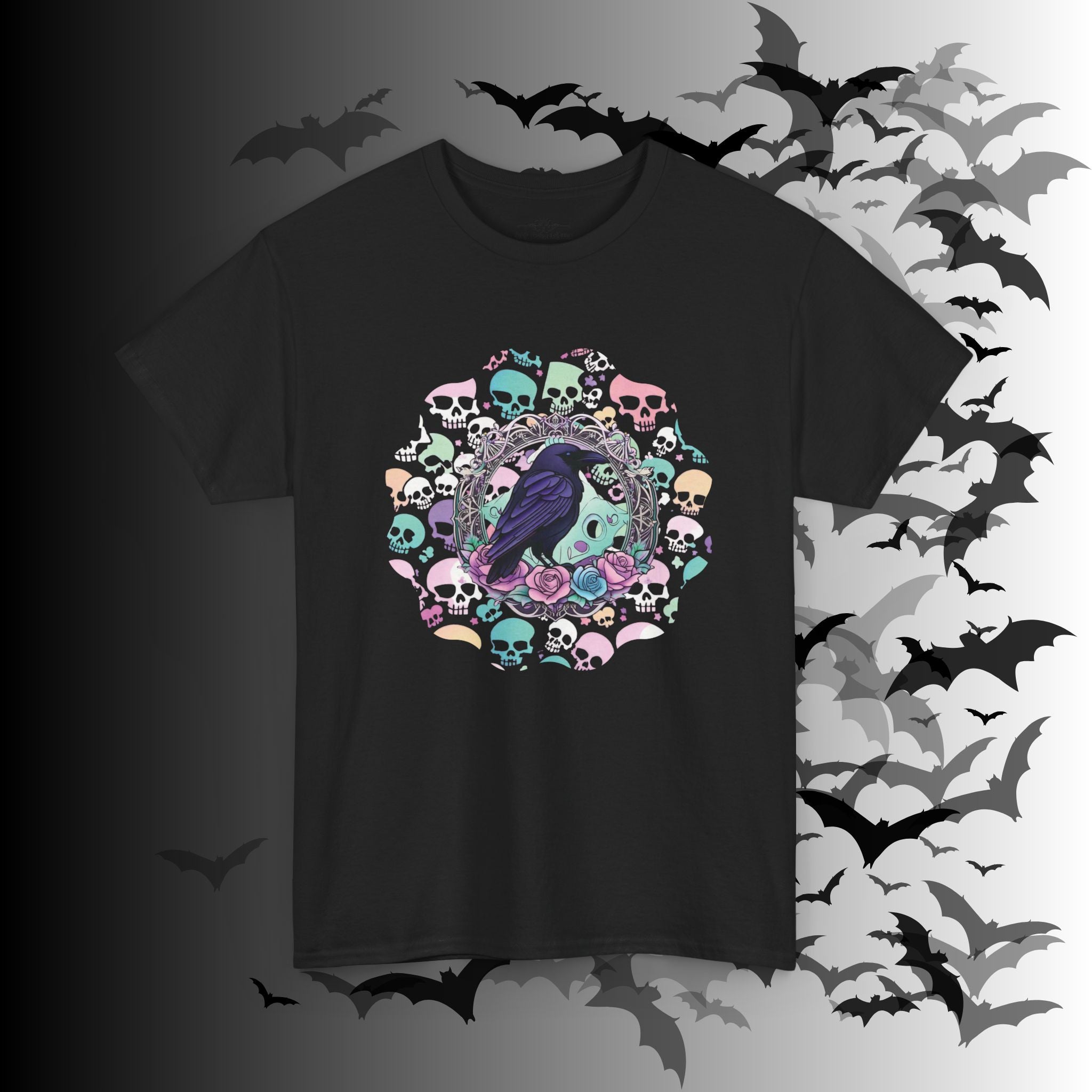 Pastel Goth Raven & Skull Mandala T-Shirt — Gothic Corvid Tee