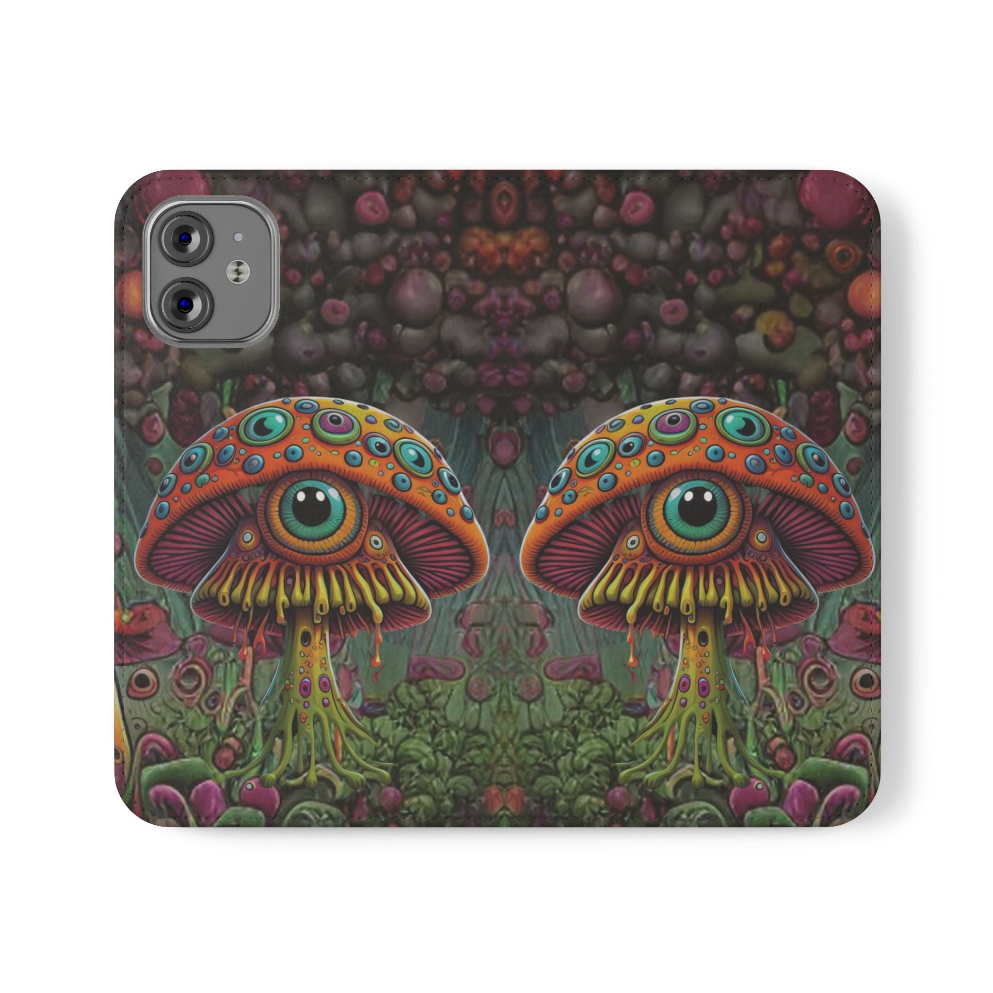 Trippy Mushroom Cottagecore Flip Wallet Phone Case - Mushroom Wallet Case for Samsung iPhone - Psychedelic Wallet Phone Cases