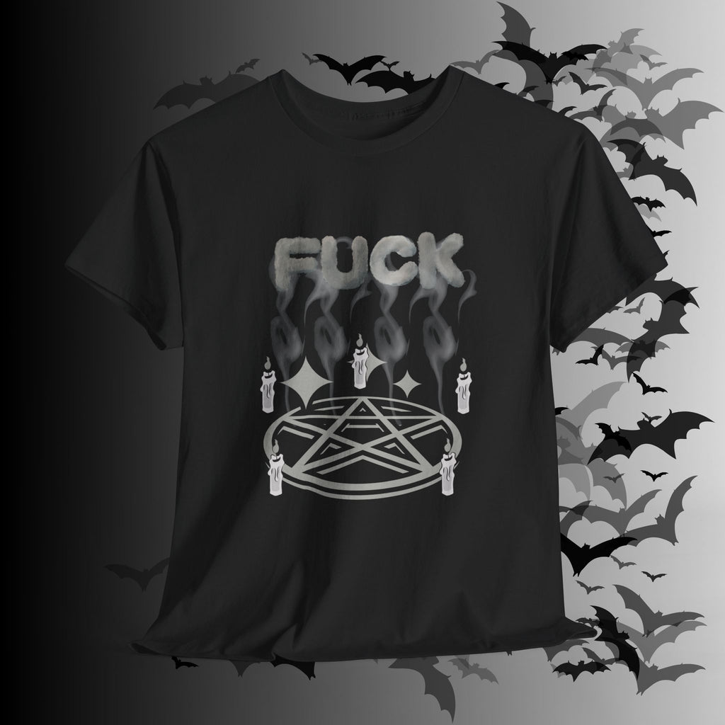 "FUCK" Pentagram Candle Ritual T-Shirt — Goth Humor Occult Tee