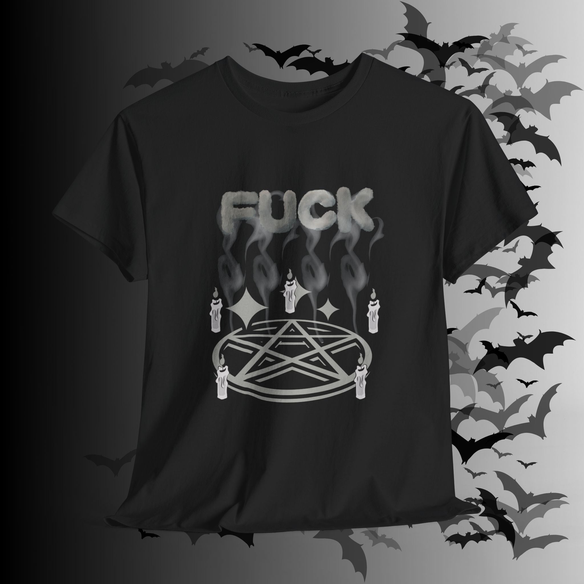 "FUCK" Pentagram Candle Ritual T-Shirt — Goth Humor Occult Tee