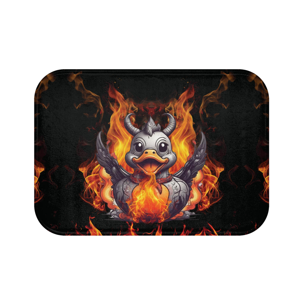 Gothic Fire Duck Bath Mat — Demon Rubber Ducky Dark Bathroom Decor