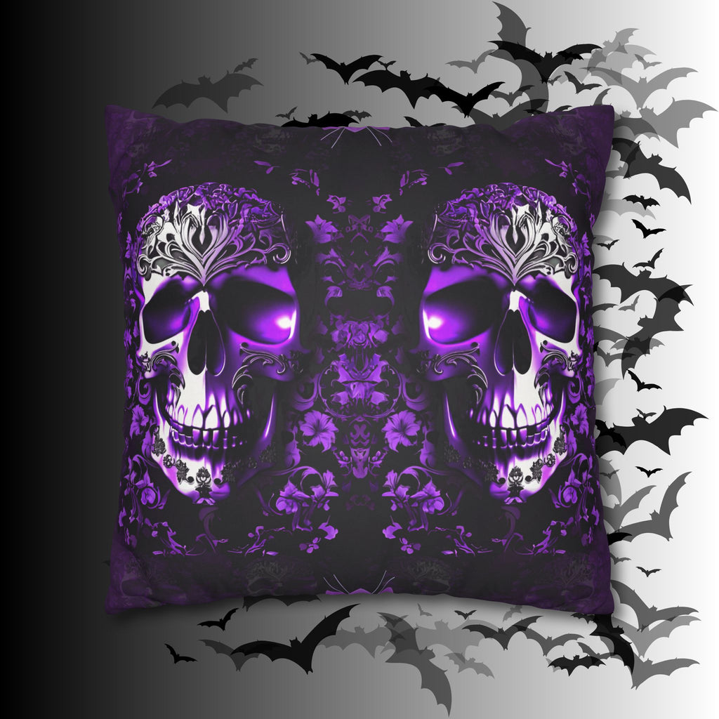 Purple Gothic Skull Throw Pillow — Damask Dark Home Decor