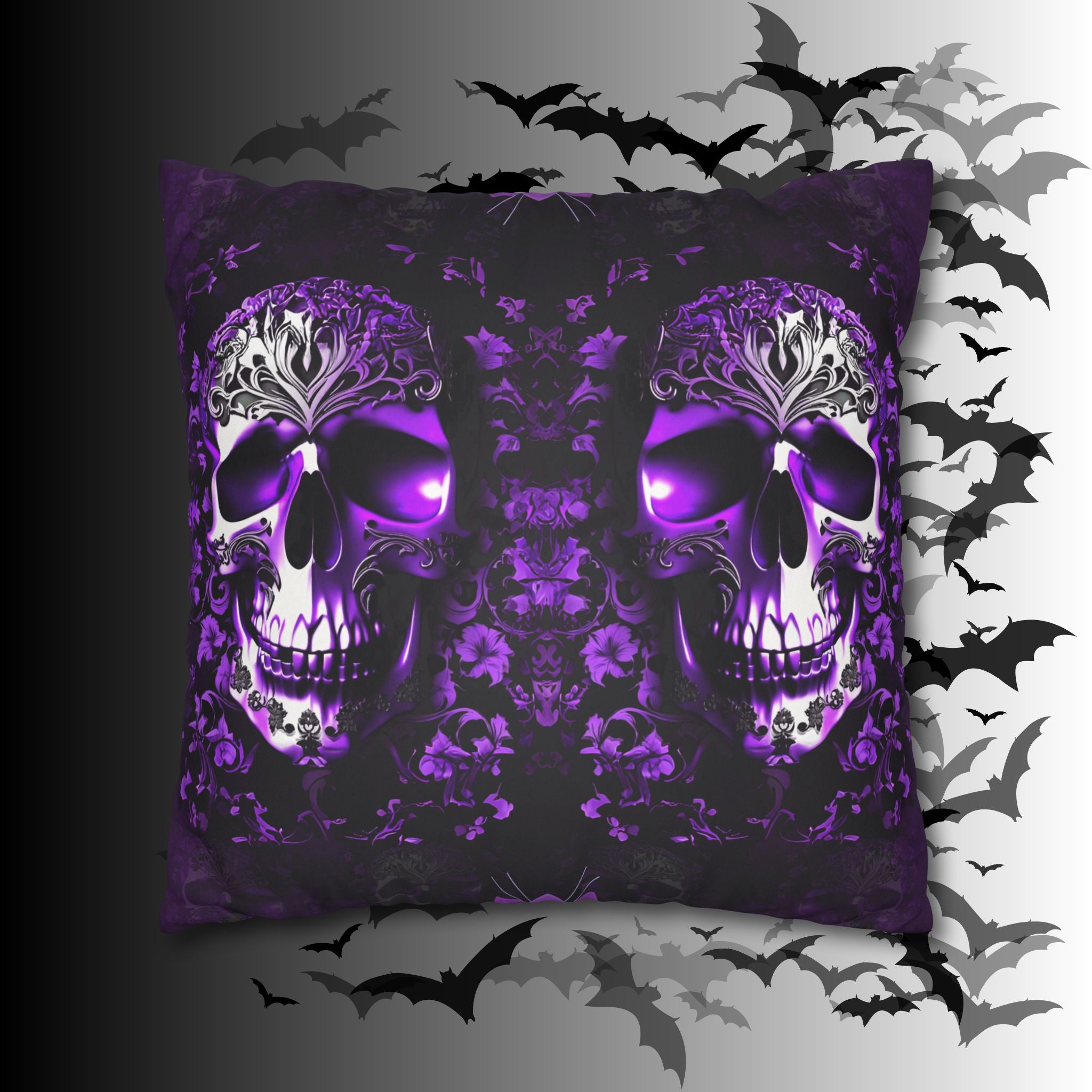 Purple Gothic Skull Throw Pillow — Damask Dark Home Decor