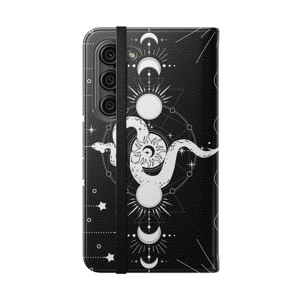 Gothic Style Celestial Snake Moon Phases Wallet Flip PhoneCase - Celestial Style Phone Case for iPhone and Samsung - Moon Phases Wallet Case