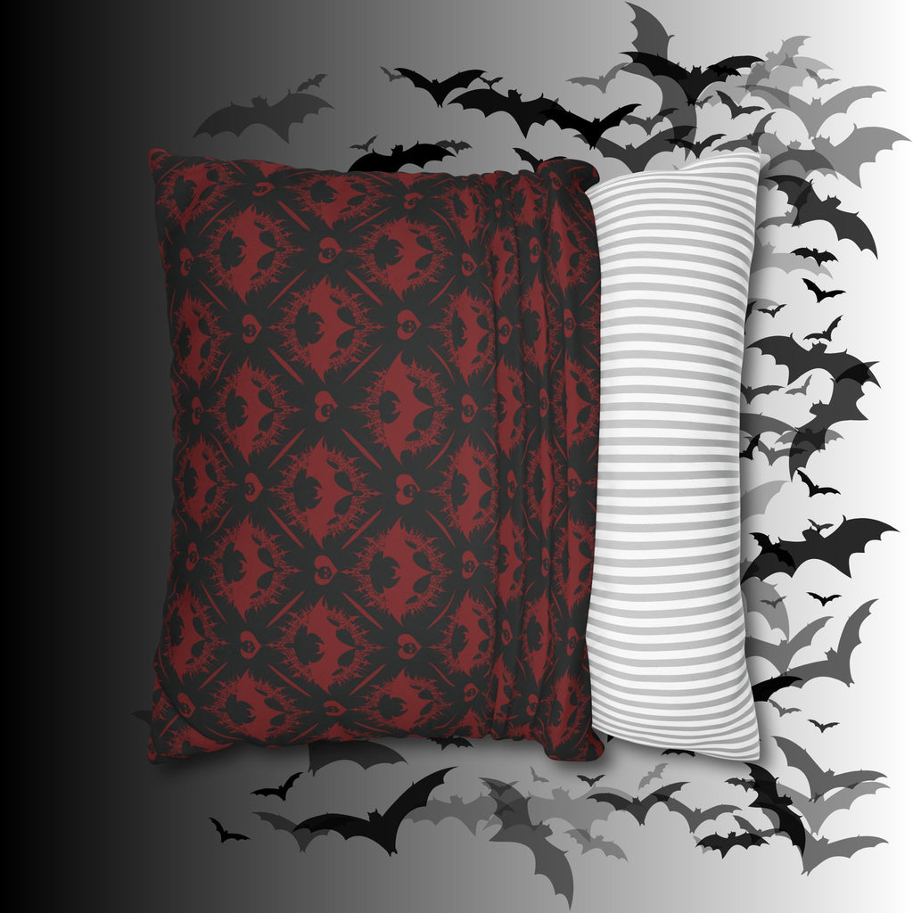 Gothic Bat Diamond Pattern Throw Pillow — Midnight Black Dark Home Decor