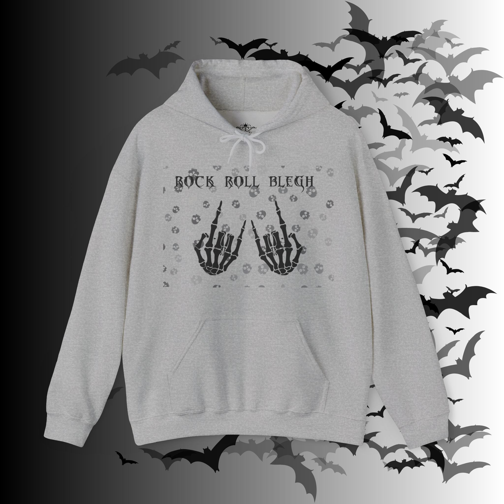 Rock Roll Blegh Hoodie — Skeleton Hands Gothic Music Pullover