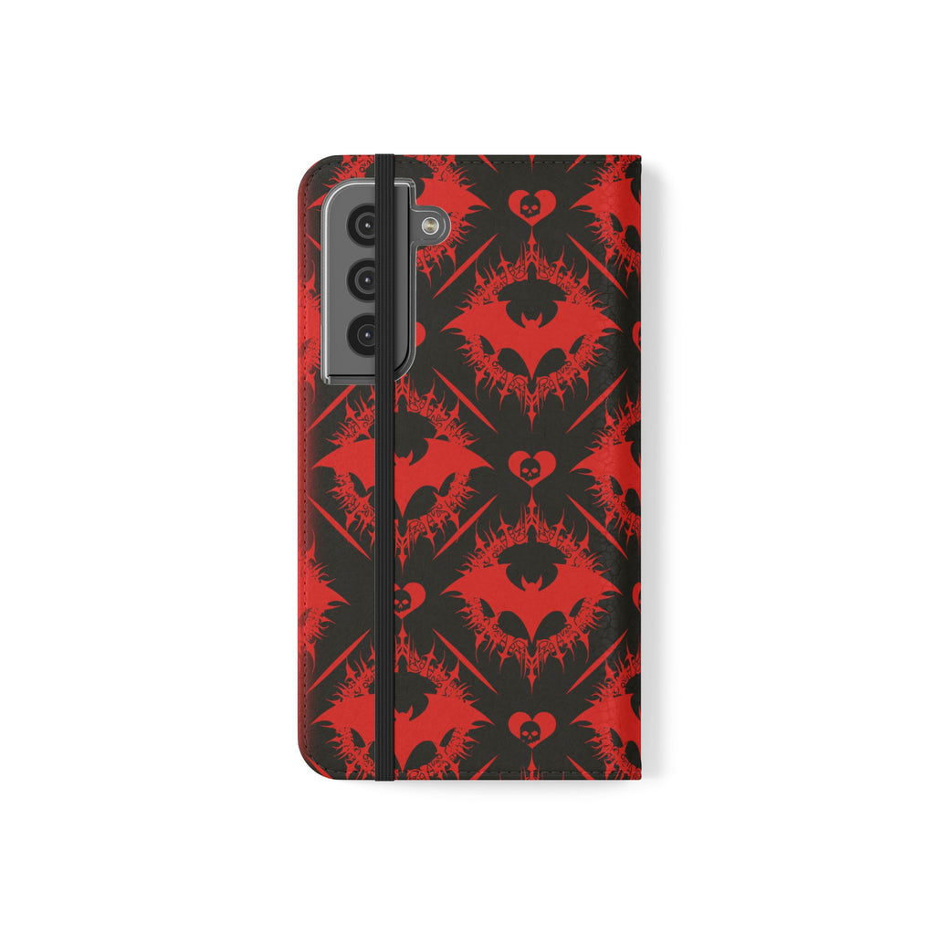 Gothic Bat Wallet Flip Case - Elegant Goth Phone Wallet - Bat Pattern Flip Case - Gothic Phone Case - Stylish Wallet Phone Case