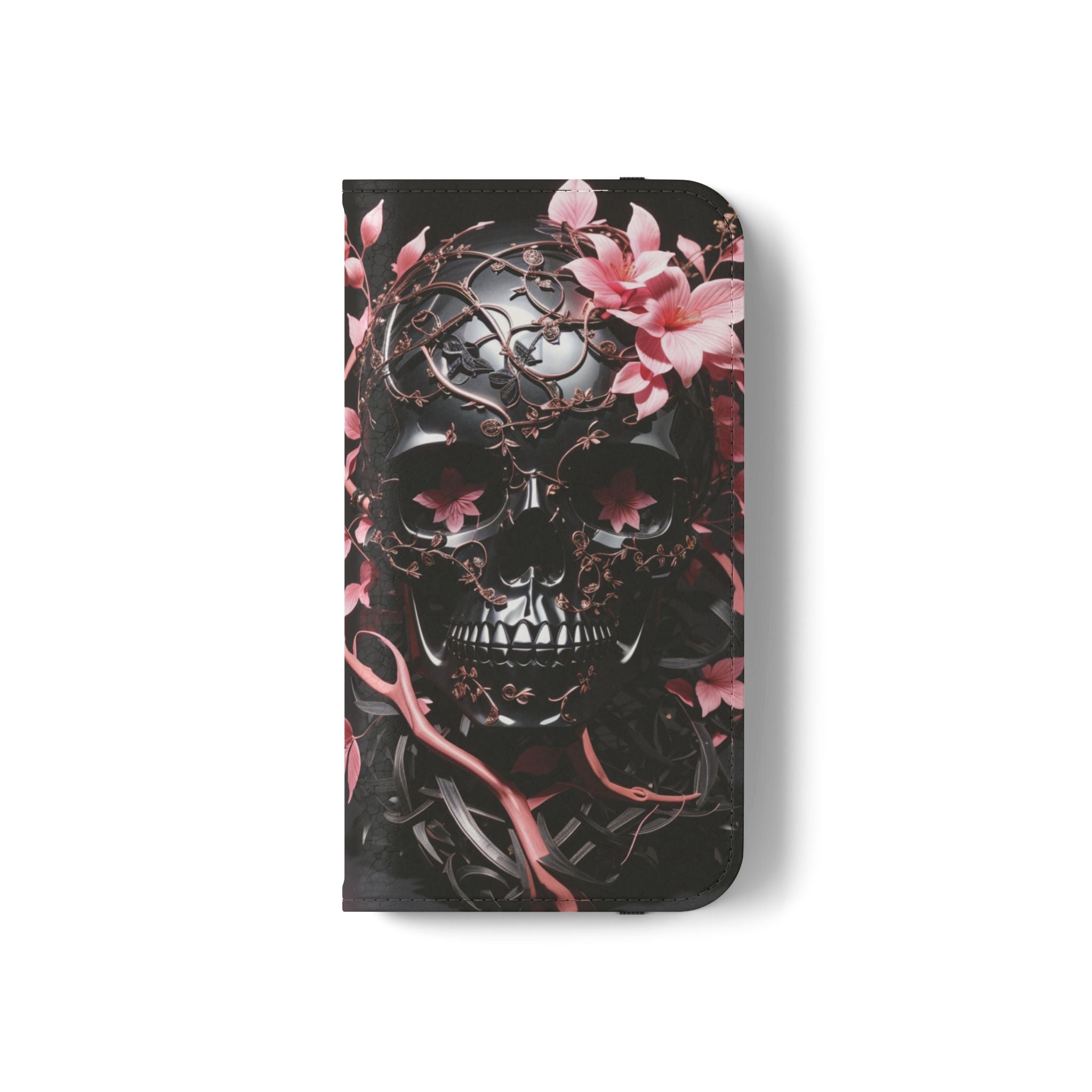 Pink Pastel Goth Skull Flip Wallet Phone Case - Skull Wallet Case for Samsung iPhone - Gothic Style Skull Wallet Phone Cases
