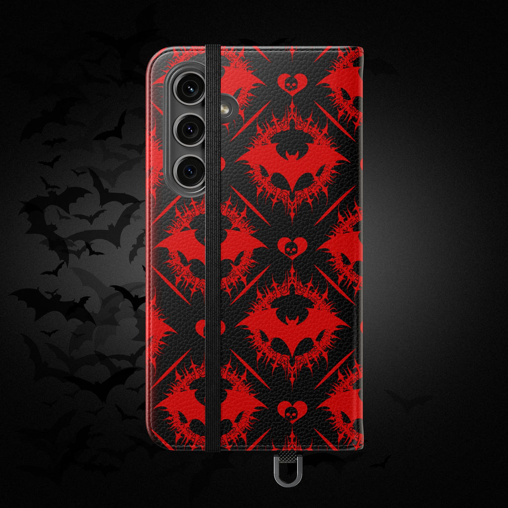Gothic Bat Wallet Flip Case - Elegant Goth Phone Wallet - Bat Pattern Flip Case - Gothic Phone Case - Stylish Wallet Phone Case