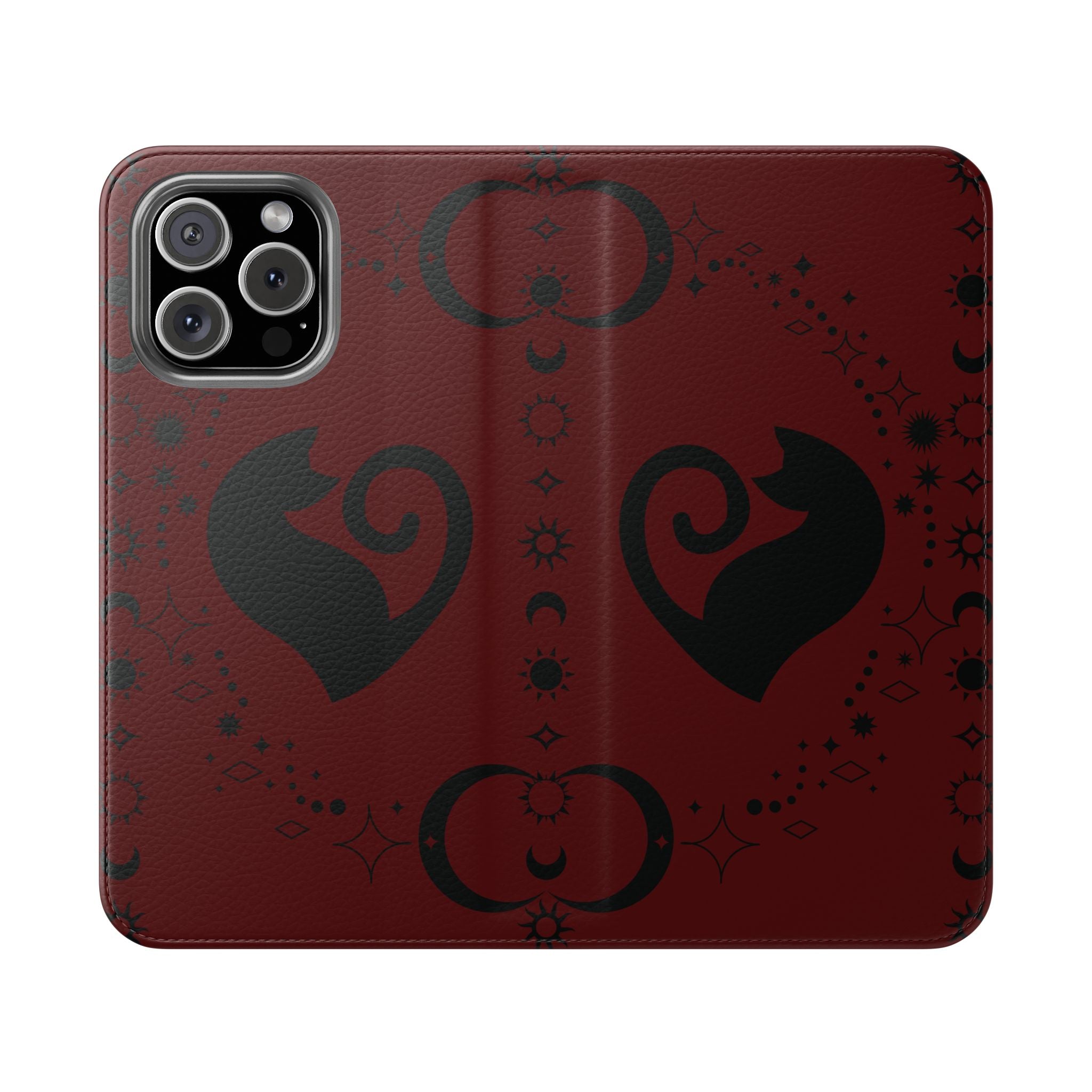Dark Academia Celestial Black Cat Flip Wallet Case for iPhone and Samsung Galaxy Phones