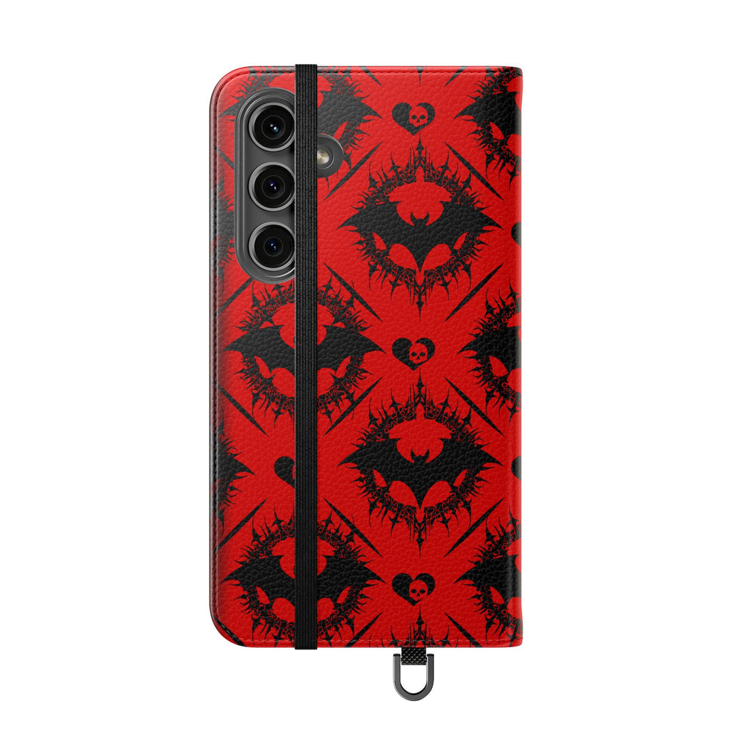 Gothic Bat Wallet Flip Case - Elegant Goth Phone Wallet - Bat Pattern Flip Case - Gothic Phone Case - Stylish Wallet Phone Case