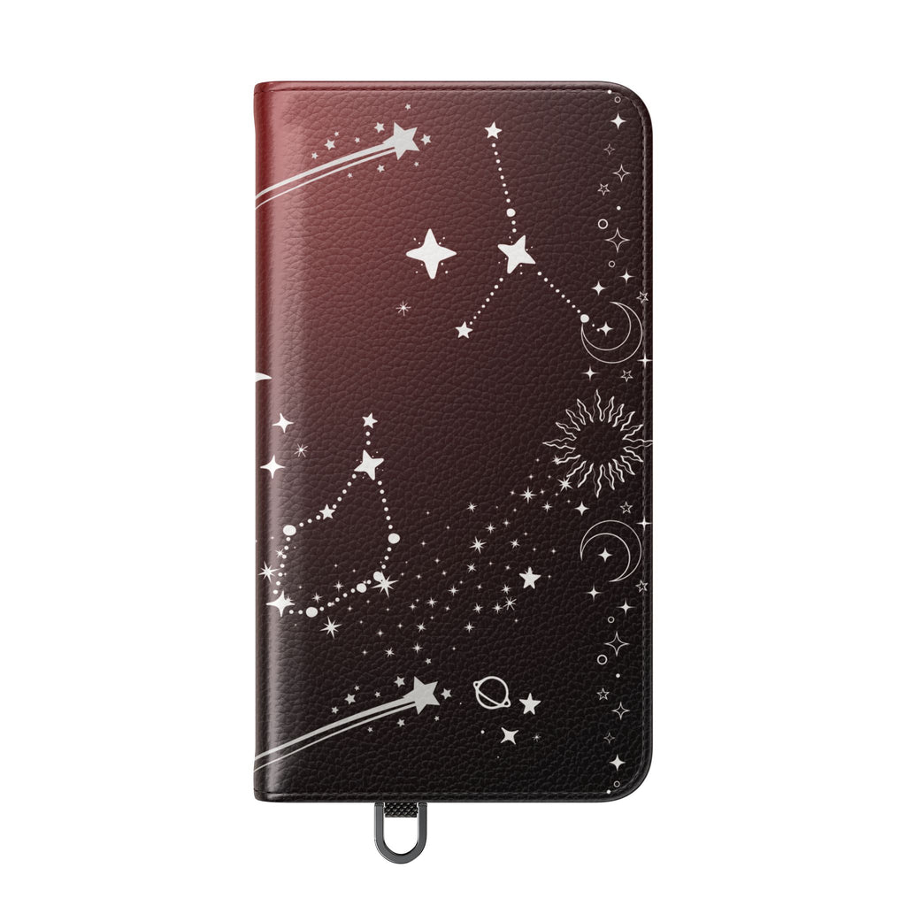 Gothic Celestial Black and Red Flip Wallet Case for iPhone and Samsung Galaxy Phones