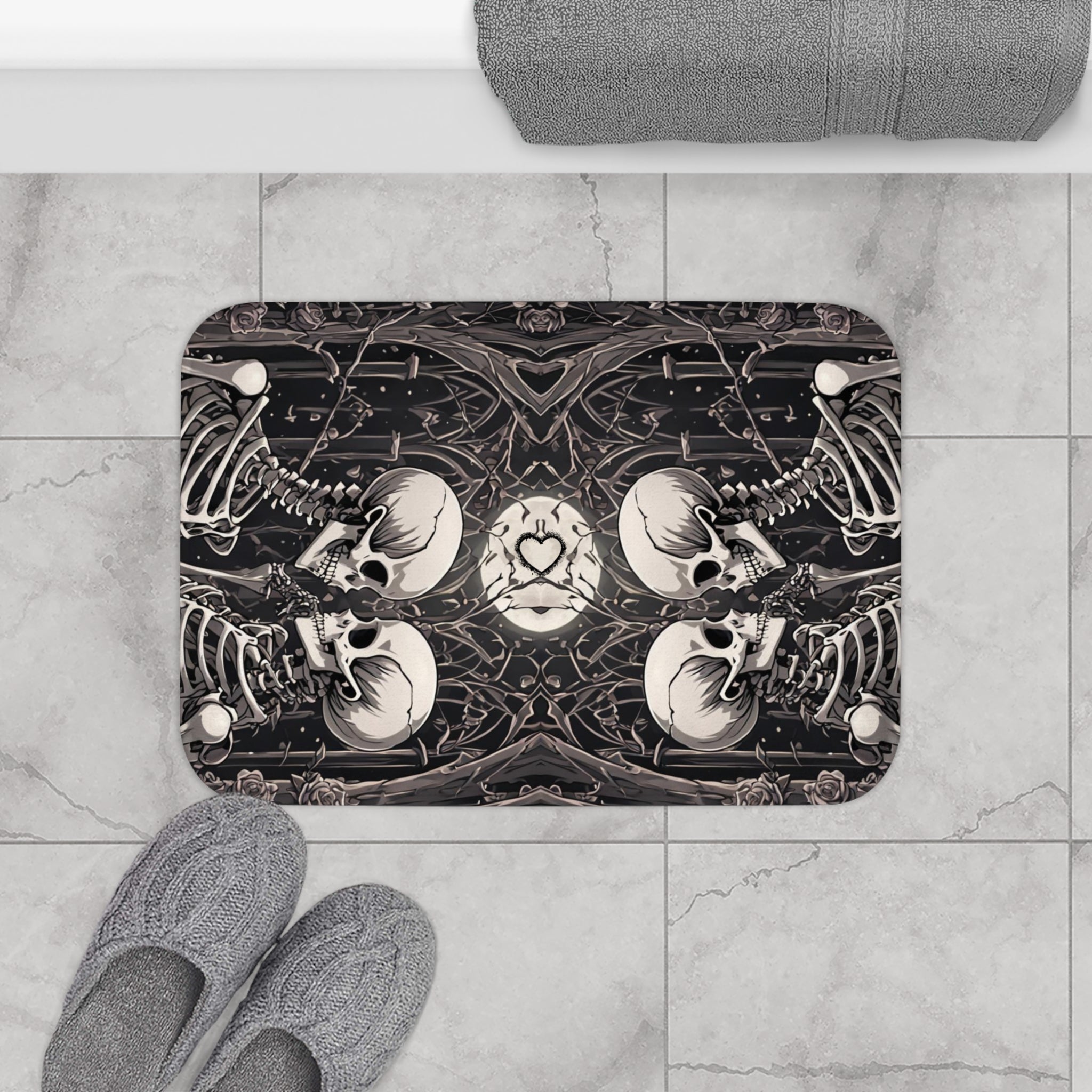 Skeleton Love Bath Mat — Gothic Dark Romance Valloween Bathroom Decor