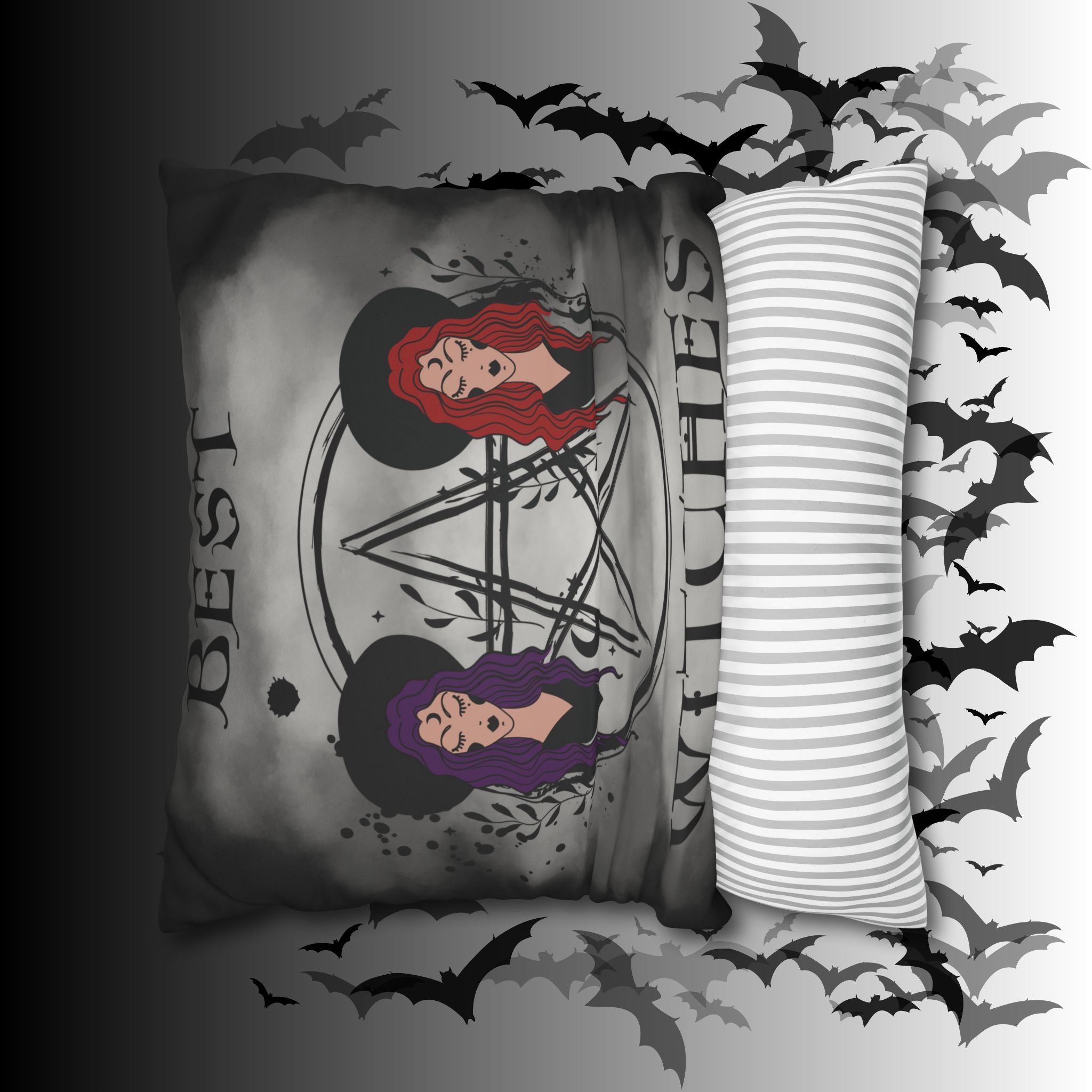 Best Witches Gothic BFF Throw Pillow — Witch Dark Cottagecore Home Decor