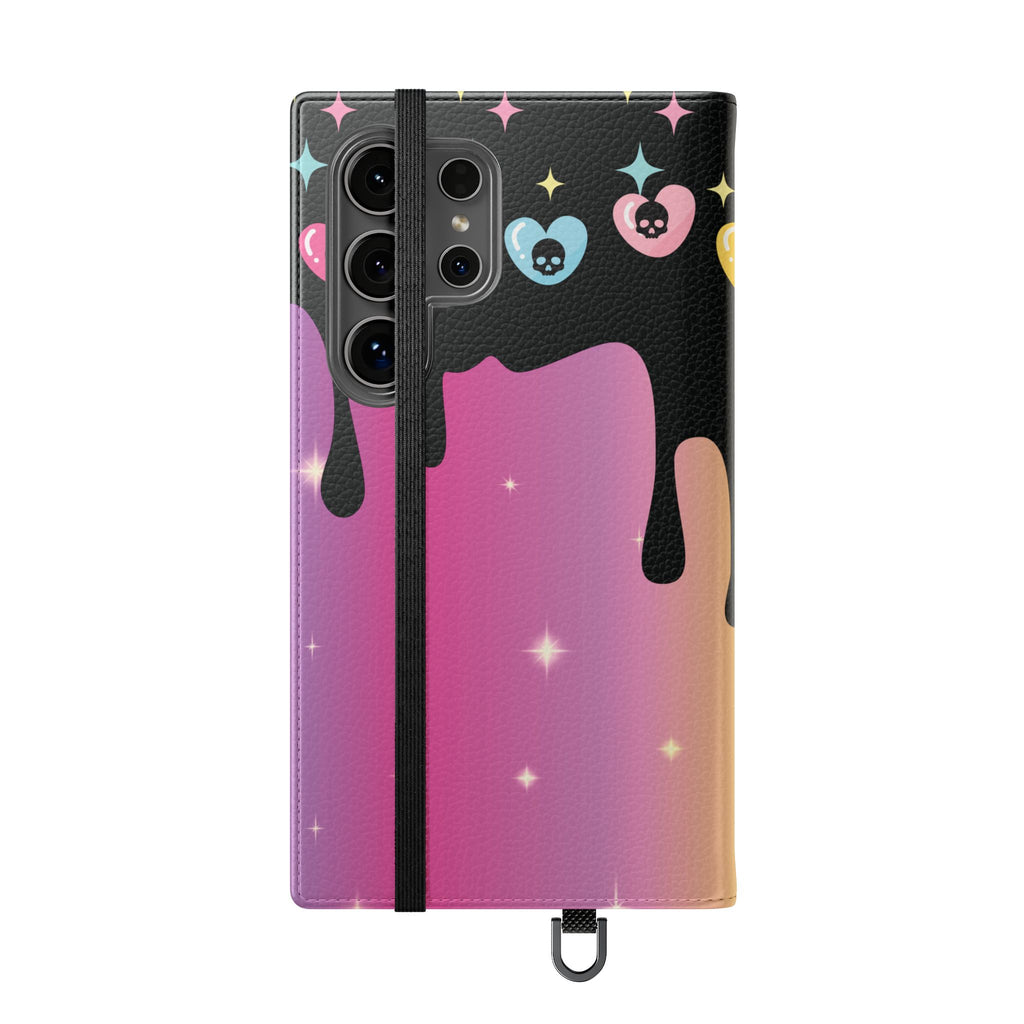 Pastel Goth Drippy Rainbow Skulls Flip Wallet Phone Case - Wallet Case for Samsung and iPhone - Gothic Style Wallet Phone Cases