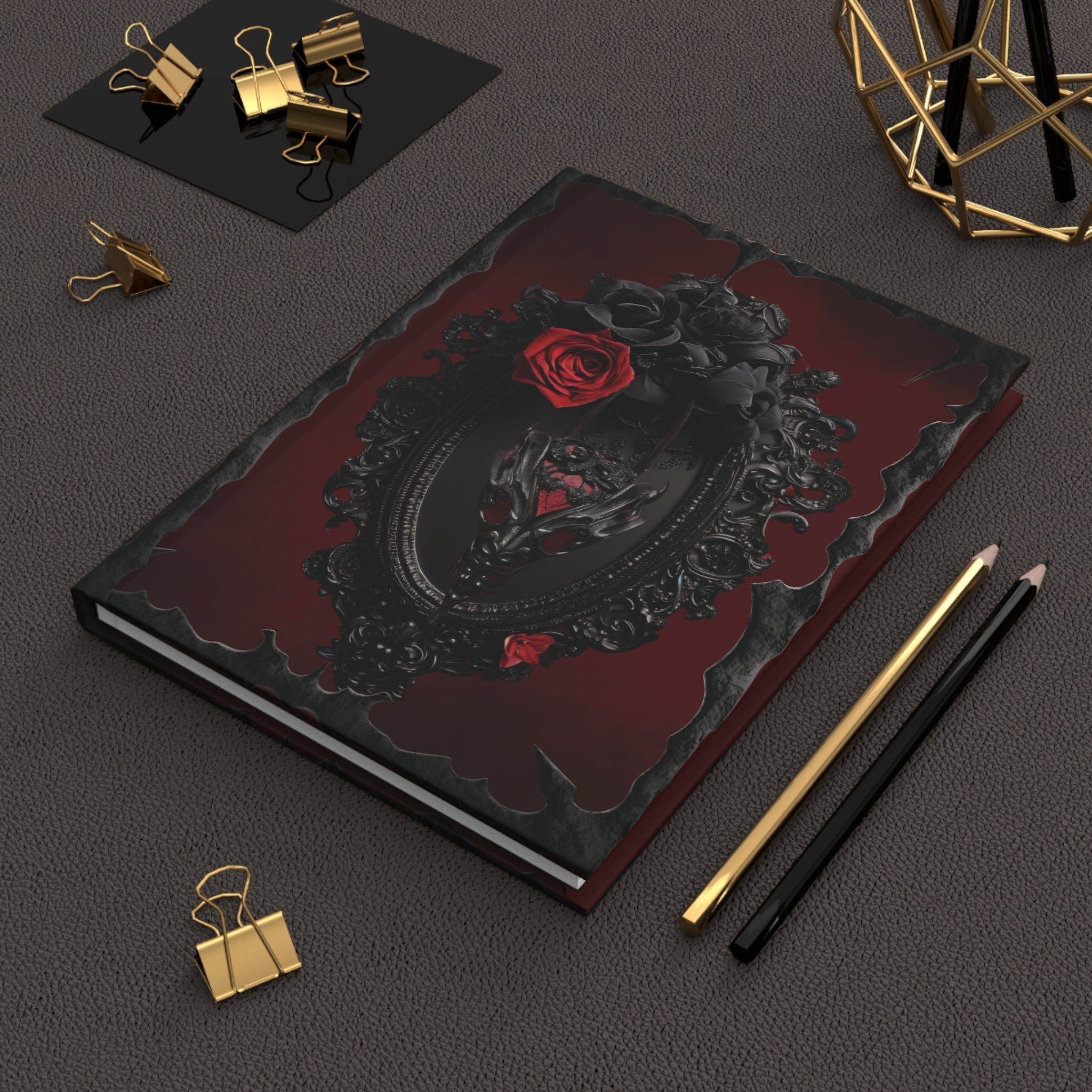 Gothic Mirror Journal – Red & Black Hardcover Matte Lined Notebook