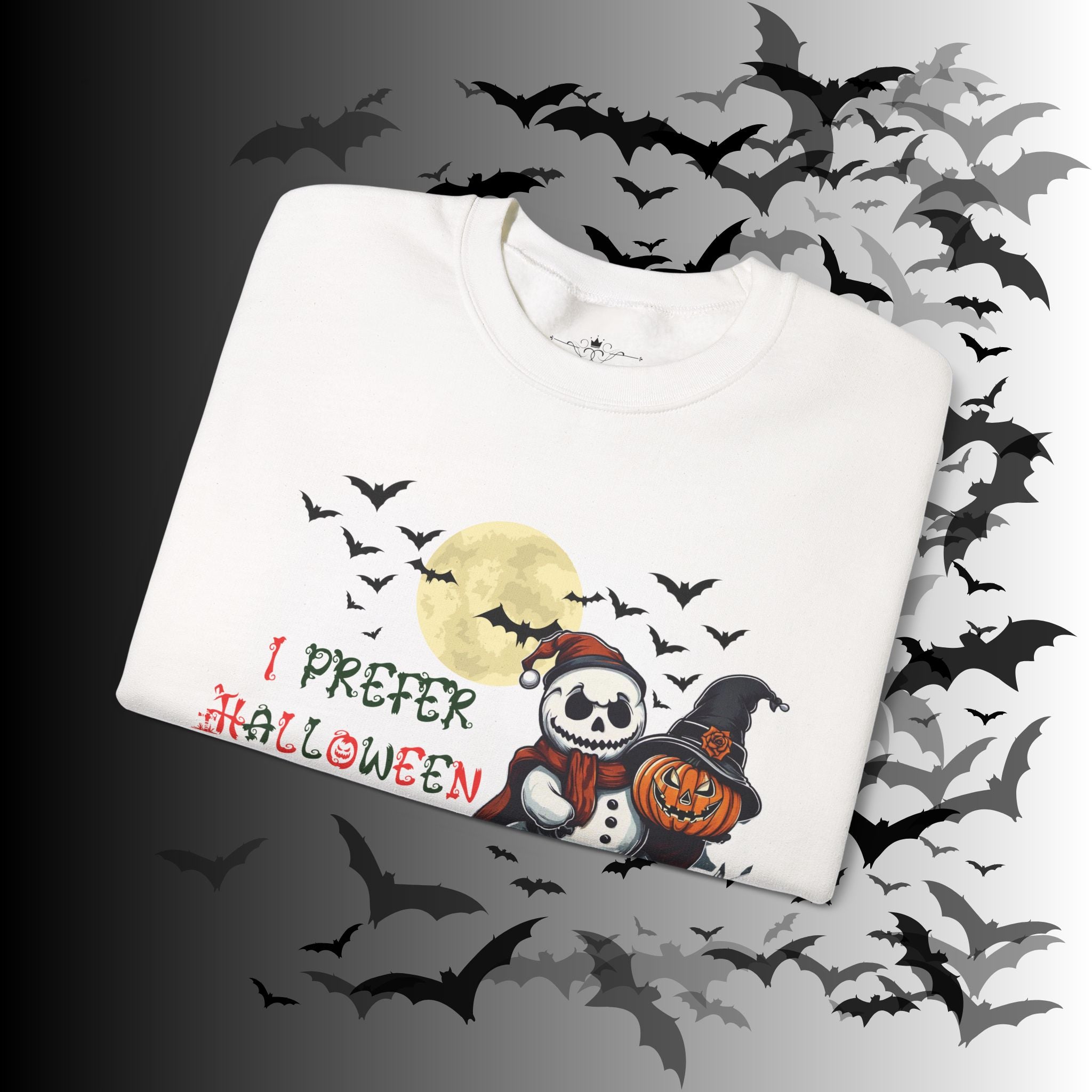 I Prefer Halloween Crewneck Sweatshirt — Gothic Christmas Snowman Pumpkin