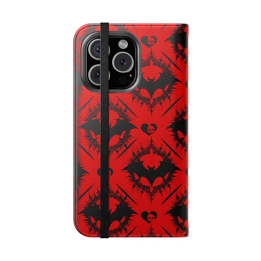 Gothic Bat Wallet Flip Case - Elegant Goth Phone Wallet - Bat Pattern Flip Case - Gothic Phone Case - Stylish Wallet Phone Case