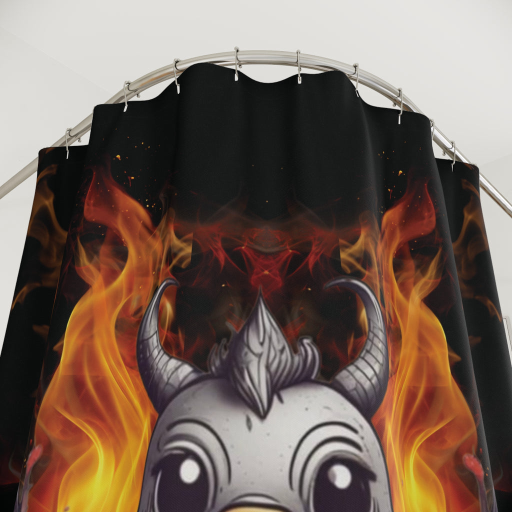 Gothic Fire Duck Shower Curtain — Demon Rubber Ducky Dark Bathroom Decor