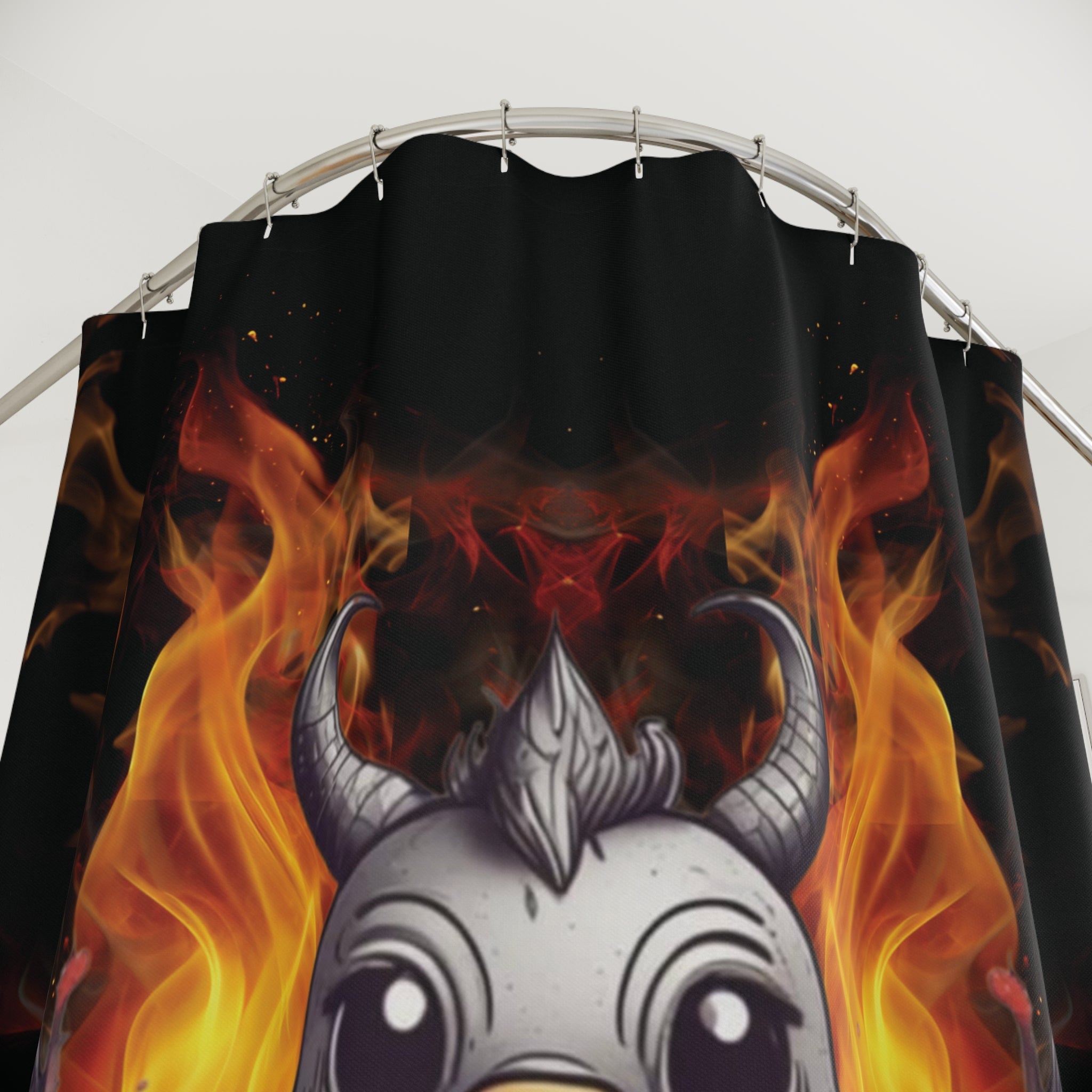 Gothic Fire Duck Shower Curtain — Demon Rubber Ducky Dark Bathroom Decor