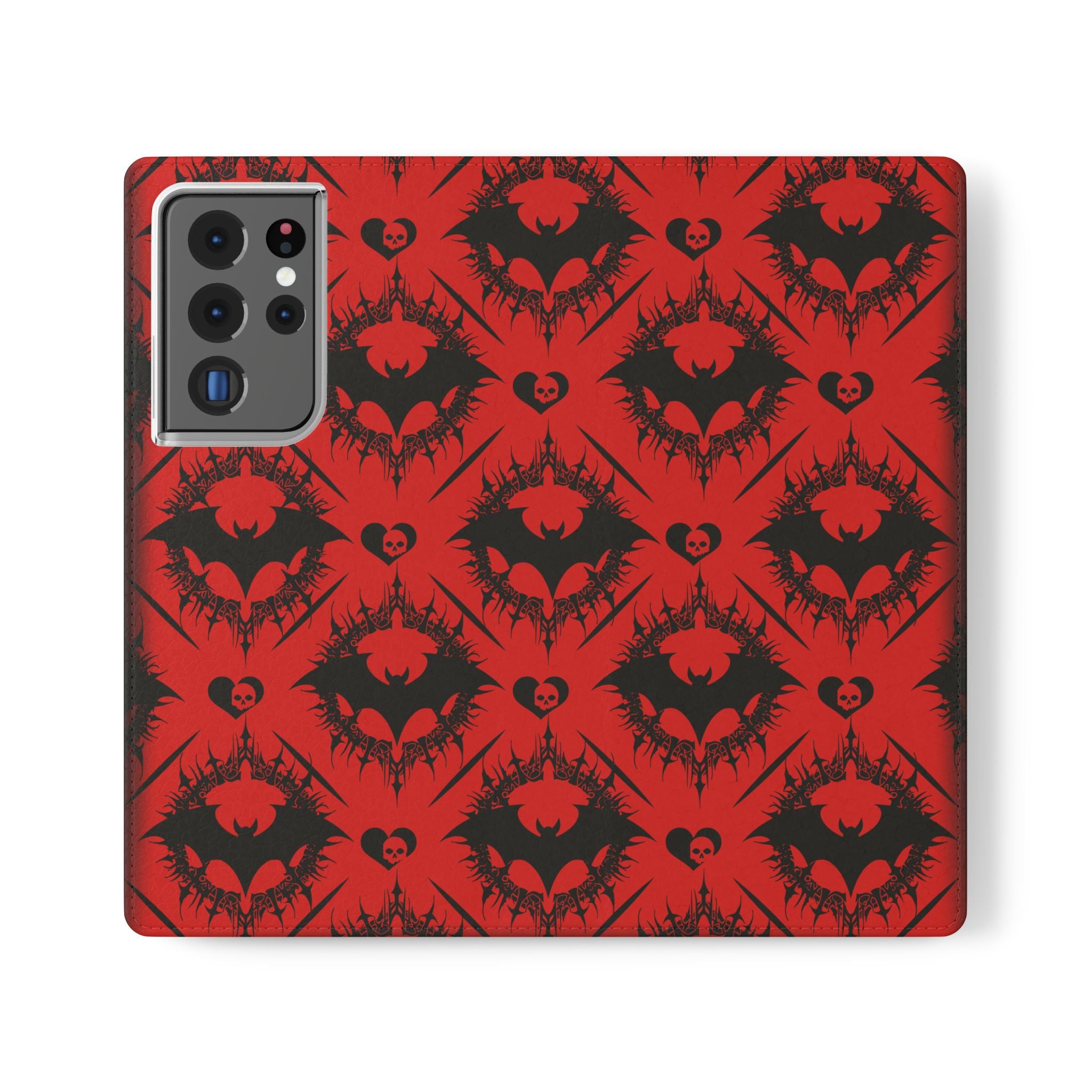 Gothic Bat Wallet Flip Case - Elegant Goth Phone Wallet - Bat Pattern Flip Case - Gothic Phone Case - Stylish Wallet Phone Case