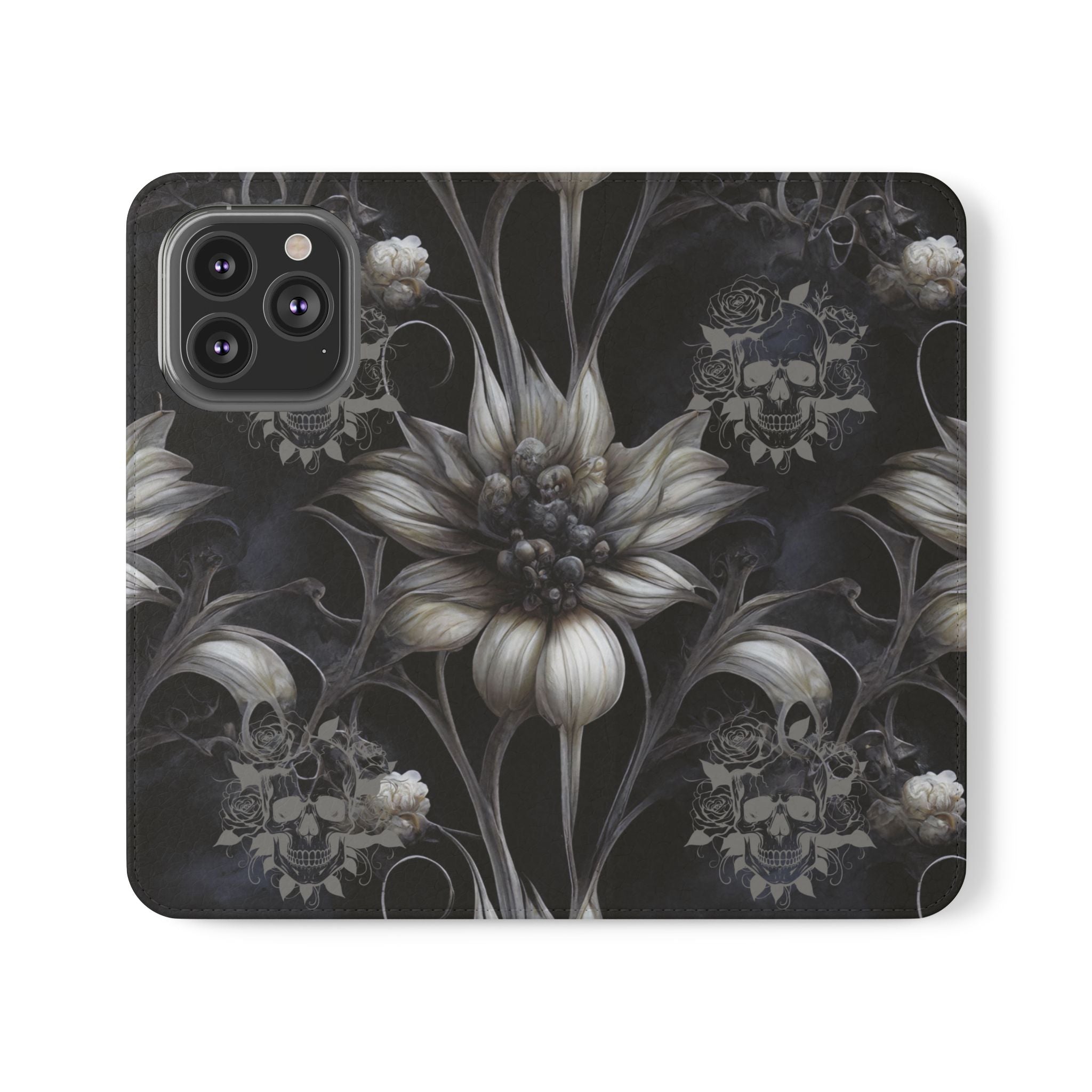 Goth Botanical Flip Wallet Case for iPhone and Samsung Galaxy Phones
