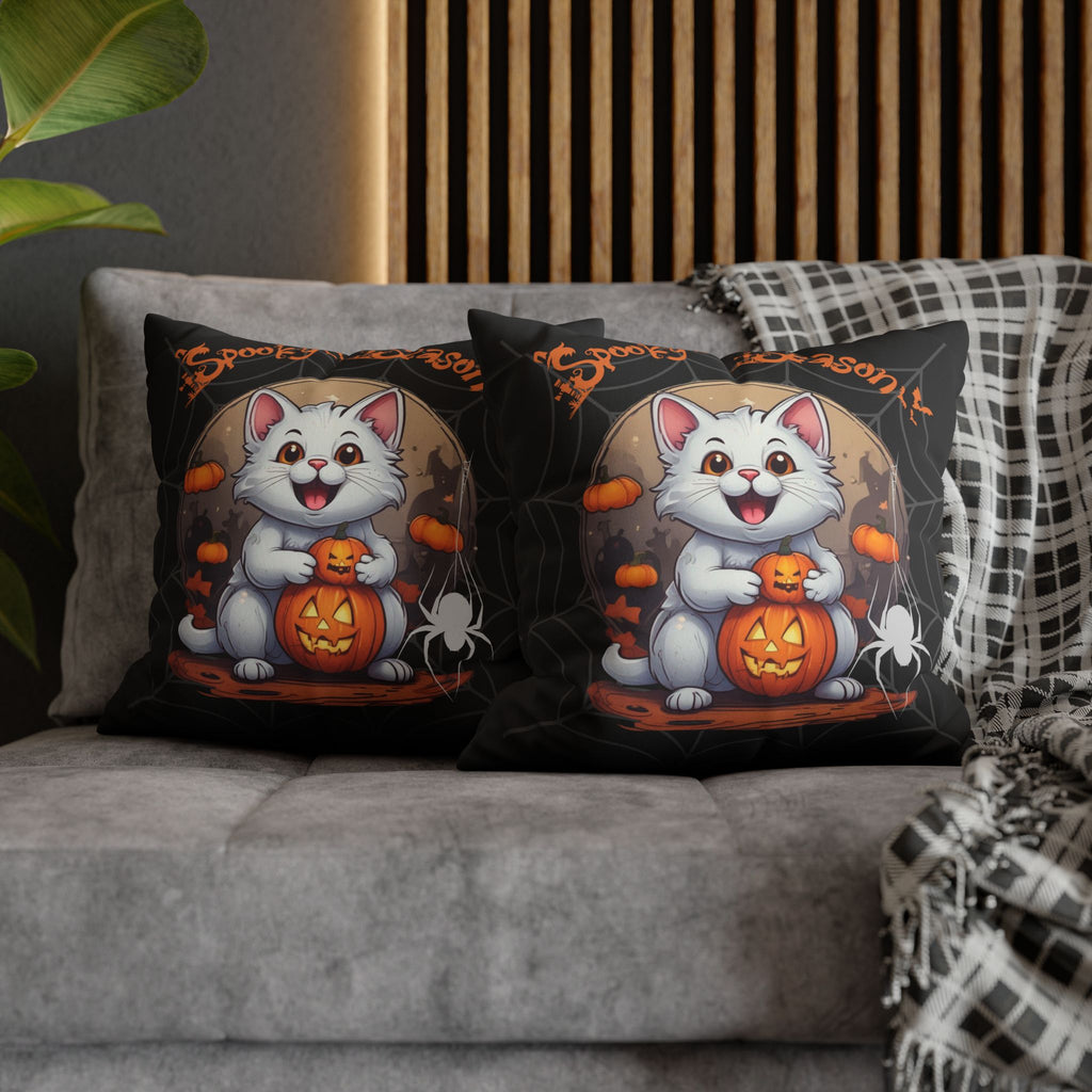 Spooky Season Cat Halloween Throw Pillow — Pumpkin Dark Home Decor