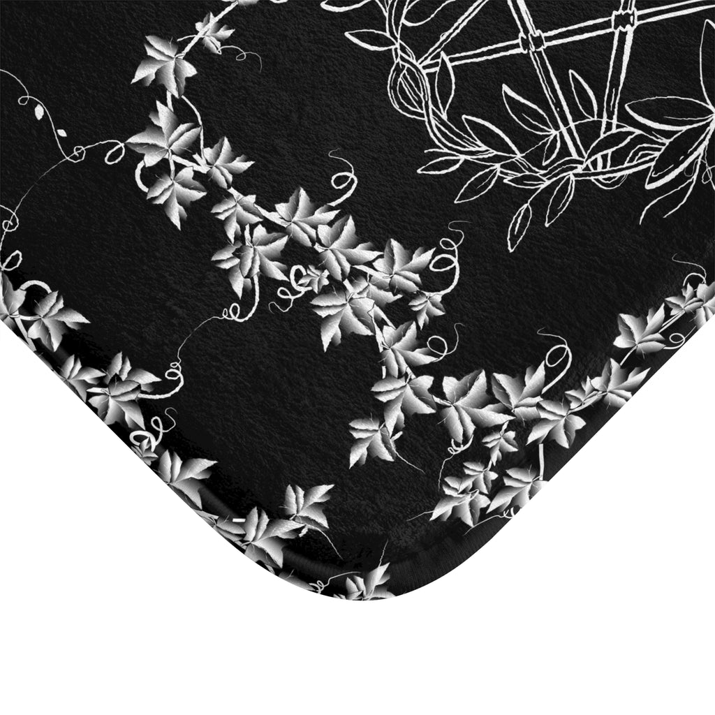 Gothic Pentagram Luna Moth Bath Mat — Witchy Floral Bathroom Decor