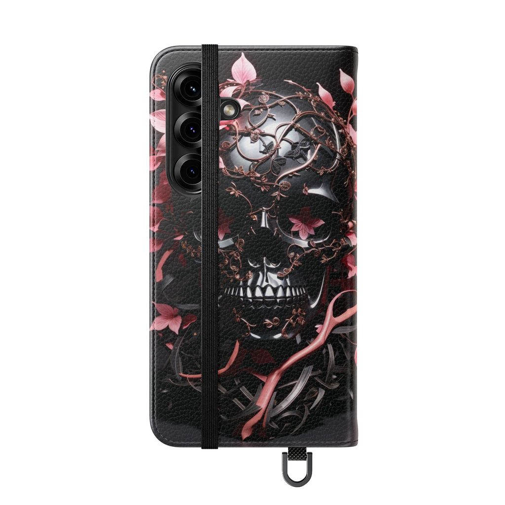 Pink Pastel Goth Skull Flip Wallet Phone Case - Skull Wallet Case for Samsung iPhone - Gothic Style Skull Wallet Phone Cases