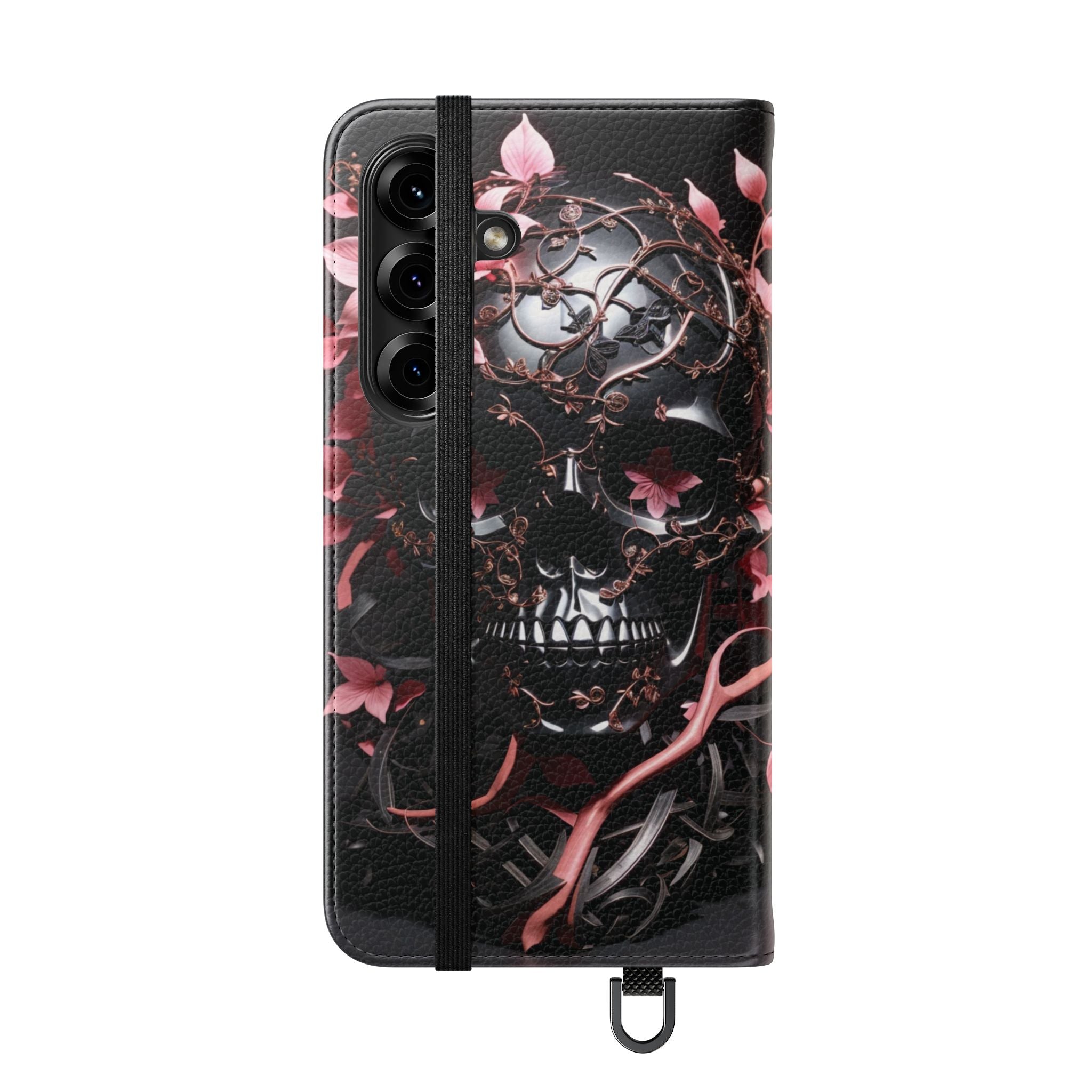 Pink Pastel Goth Skull Flip Wallet Phone Case - Skull Wallet Case for Samsung iPhone - Gothic Style Skull Wallet Phone Cases