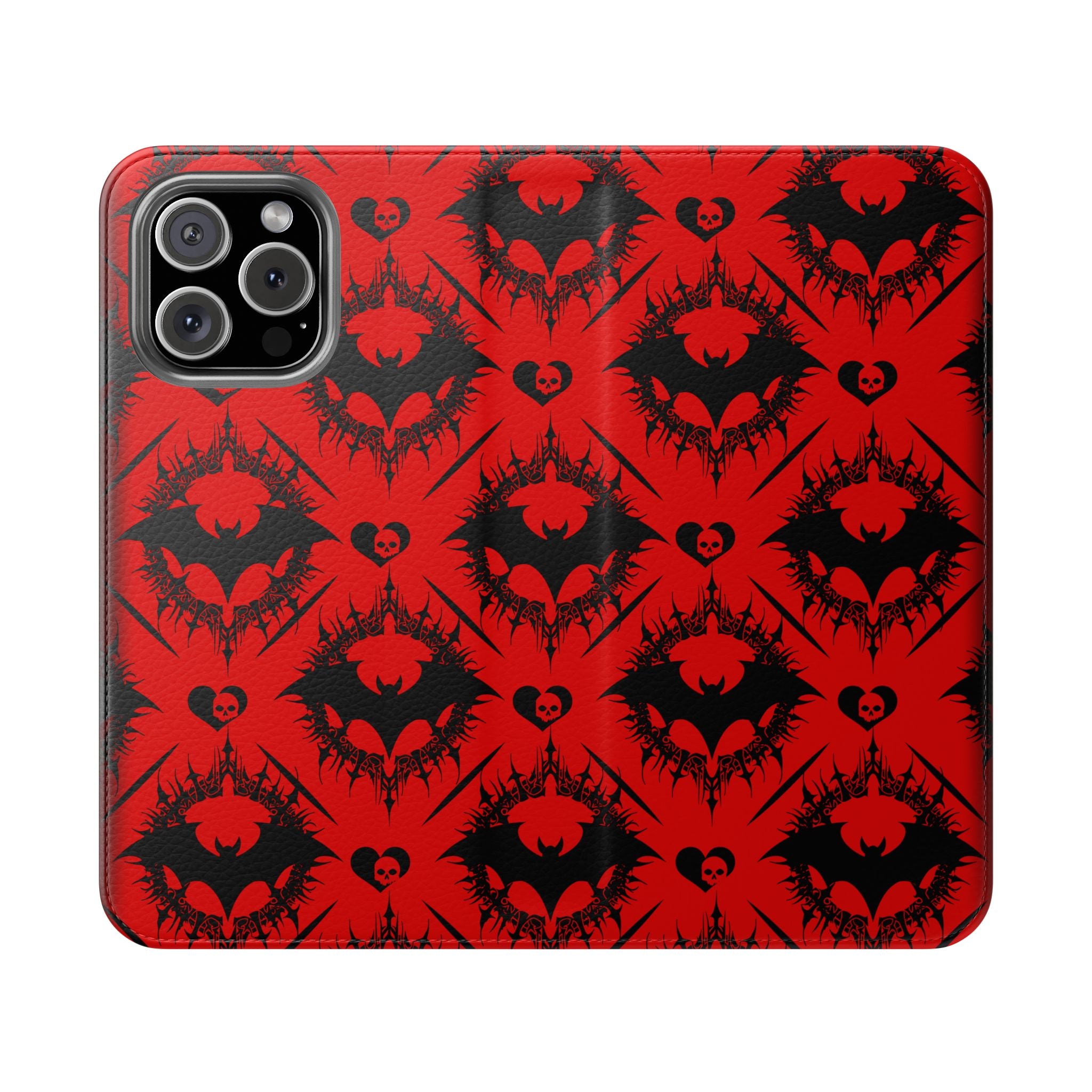 Gothic Bat Wallet Flip Case - Elegant Goth Phone Wallet - Bat Pattern Flip Case - Gothic Phone Case - Stylish Wallet Phone Case