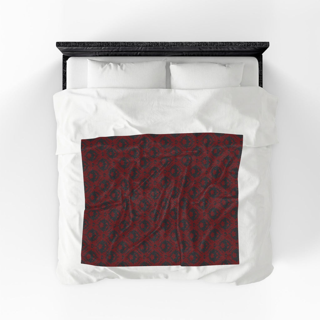 Gothic Bat & Skull Heart Throw Blanket — Crimson Red Colorway