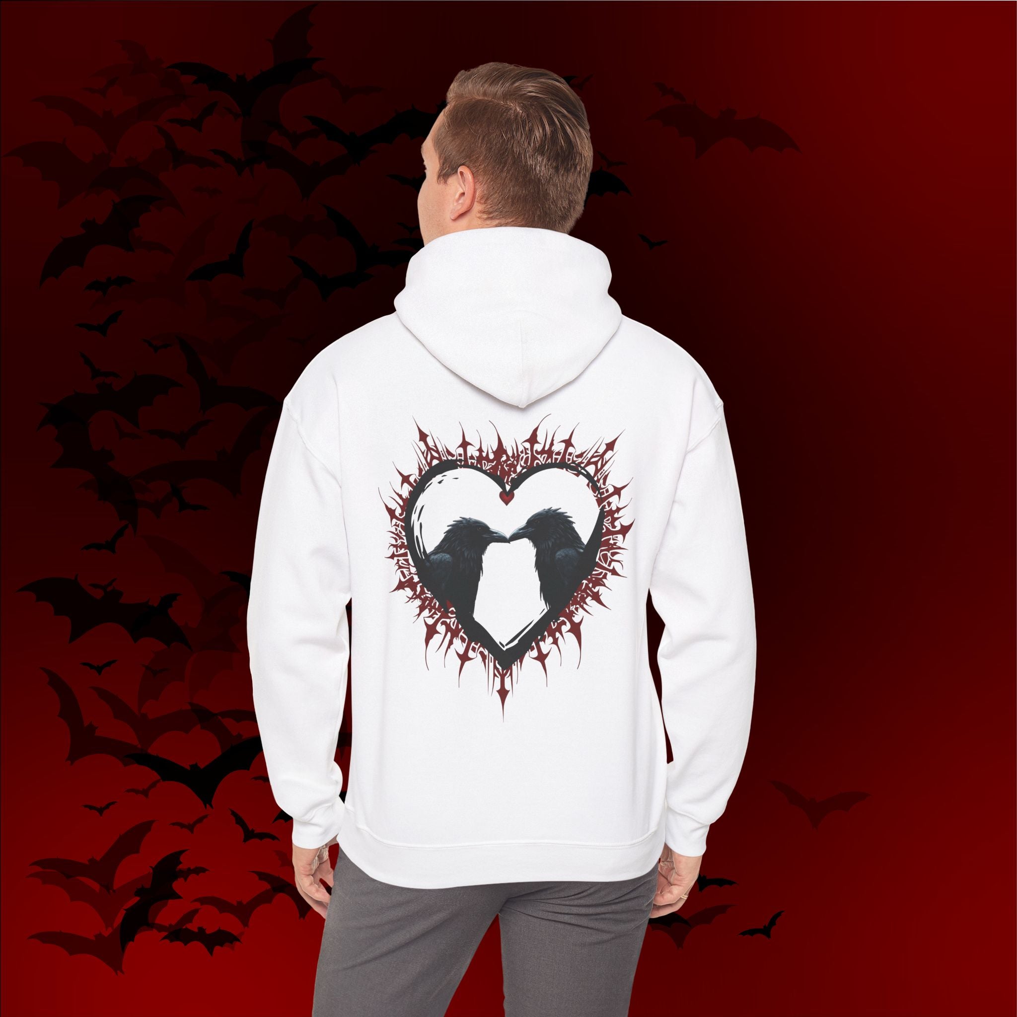 Gothic Raven Heart Hoodie — Dark Romance Valentine's Day Couples Pullover