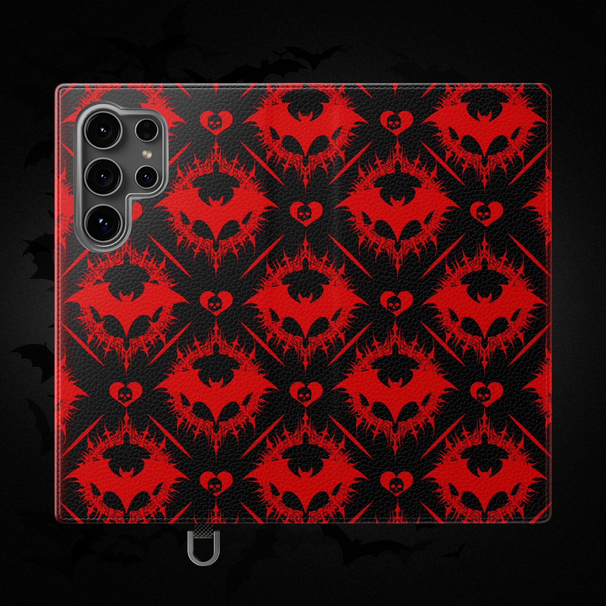 Gothic Bat Wallet Flip Case - Elegant Goth Phone Wallet - Bat Pattern Flip Case - Gothic Phone Case - Stylish Wallet Phone Case