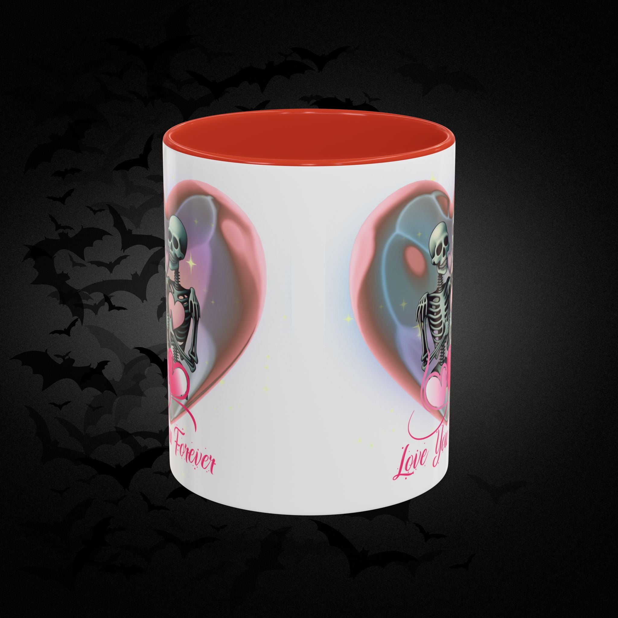 Love You Forever Valloween Coffee Mug — Skeleton Couple Heart Design (11/15oz)