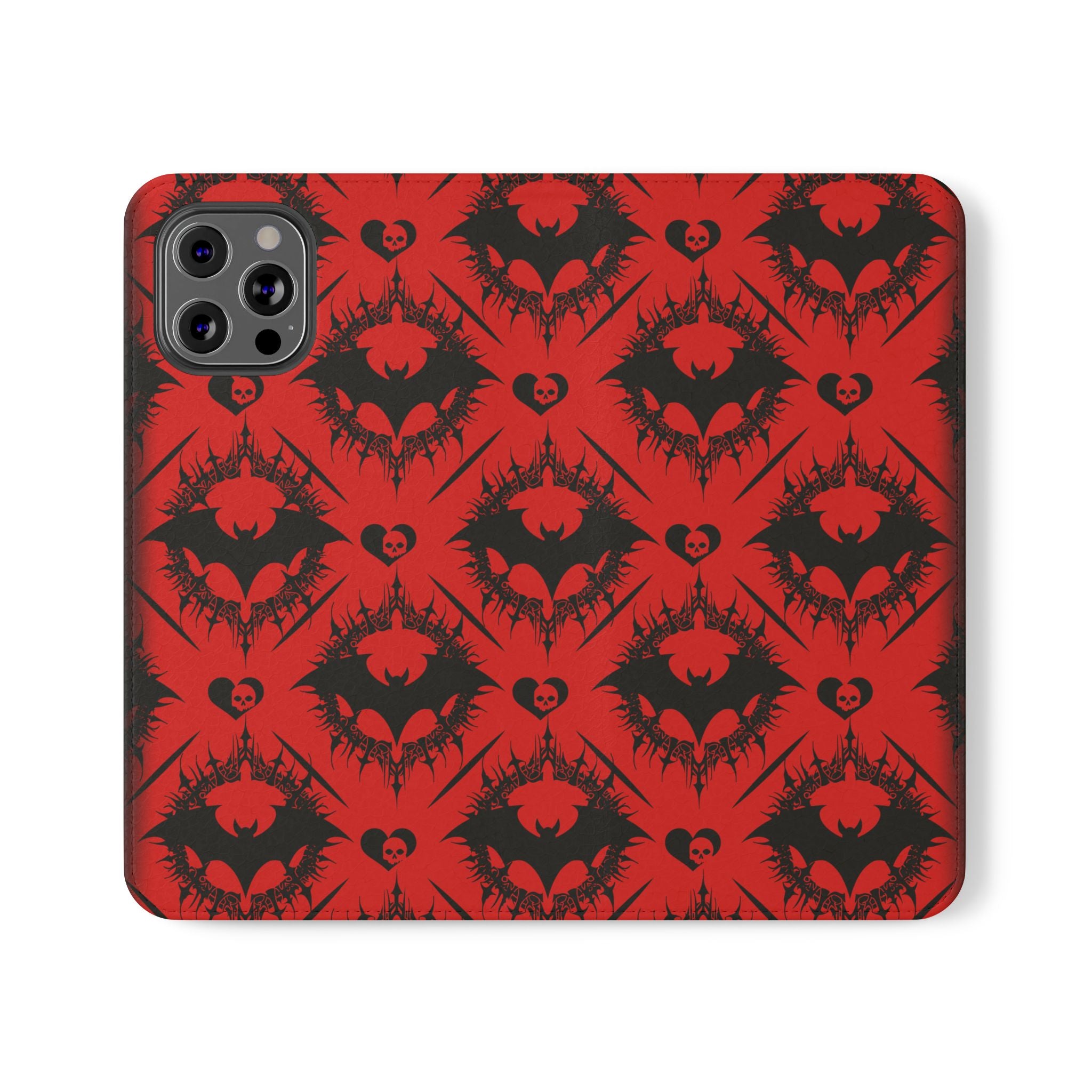 Gothic Bat Wallet Flip Case - Elegant Goth Phone Wallet - Bat Pattern Flip Case - Gothic Phone Case - Stylish Wallet Phone Case