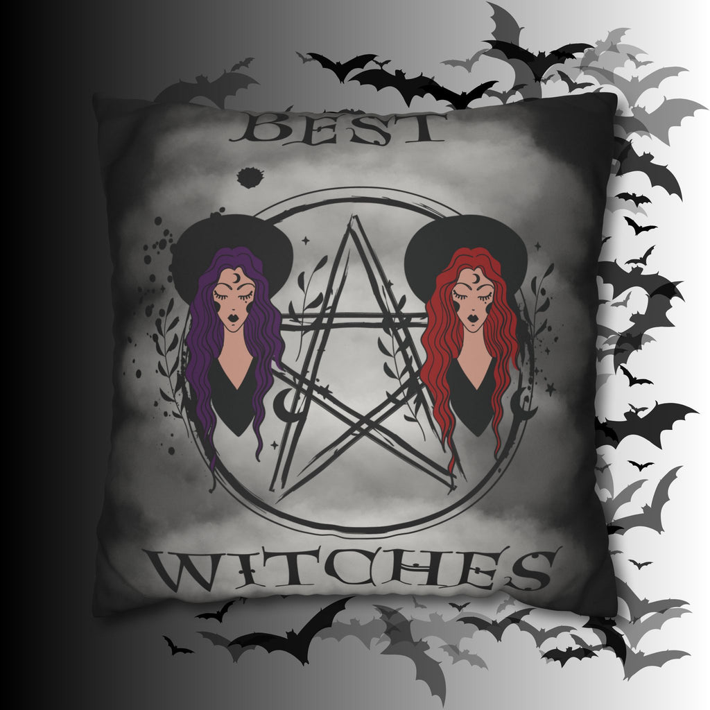 Best Witches Gothic BFF Throw Pillow — Witch Dark Cottagecore Home Decor