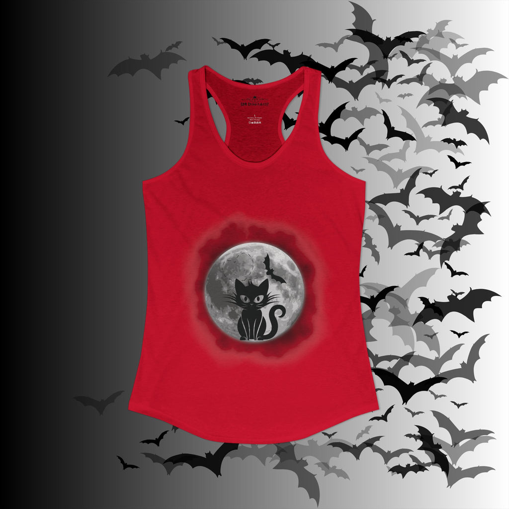 Gothic Black Cat Full Moon Racerback Tank Top — Witchy Sleeveless Shirt