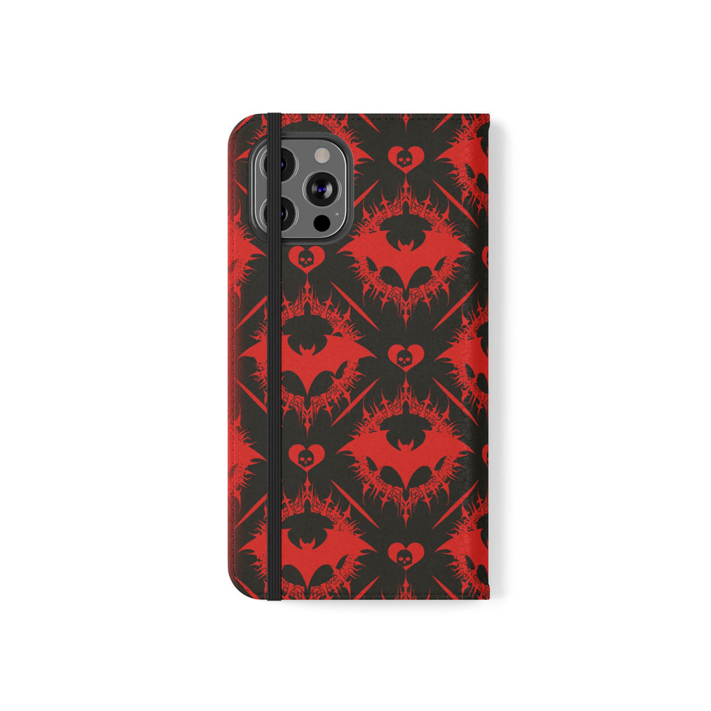 Gothic Bat Wallet Flip Case - Elegant Goth Phone Wallet - Bat Pattern Flip Case - Gothic Phone Case - Stylish Wallet Phone Case