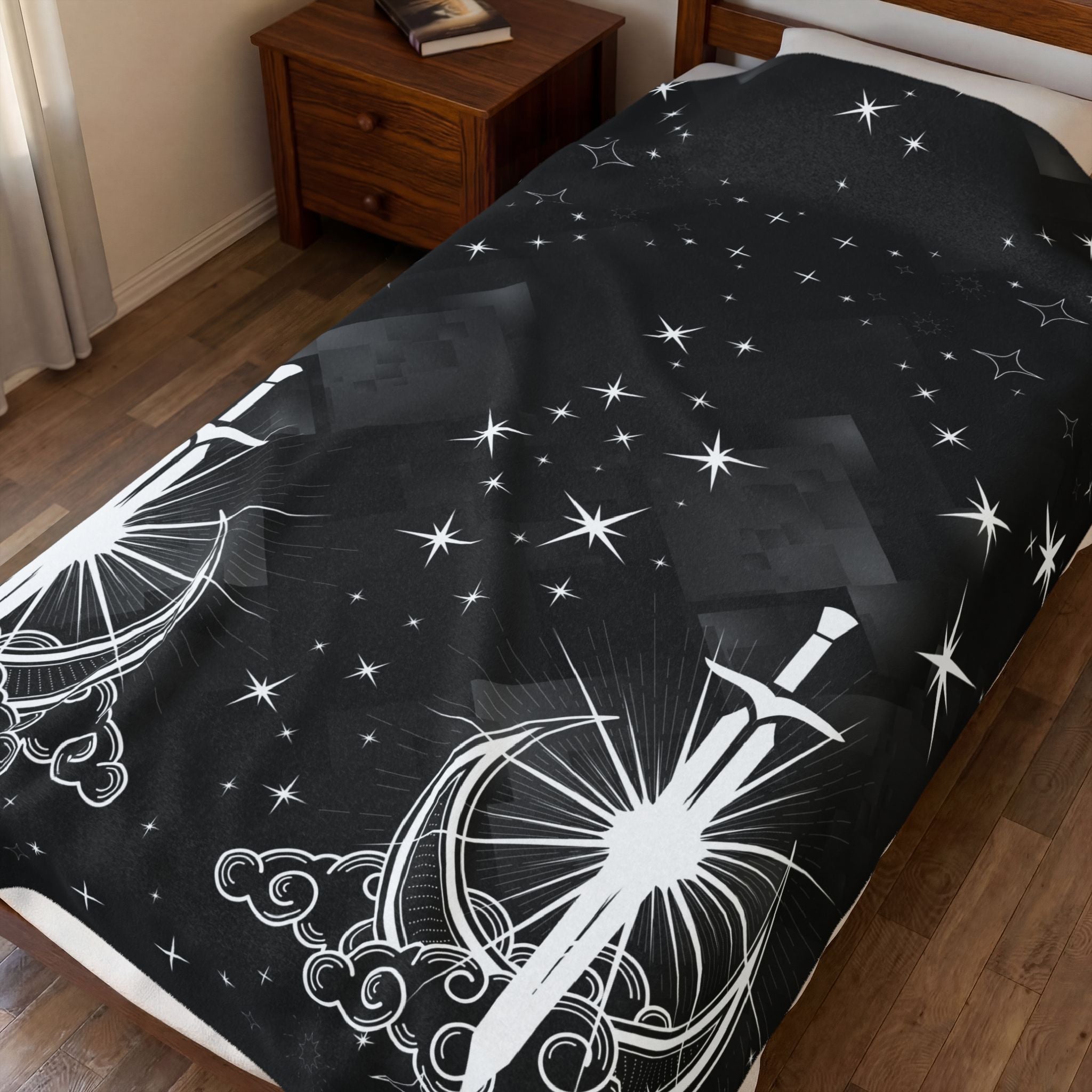Gothic Moon Sword Blanket: Celestial Velveteen or Sherpa Throw