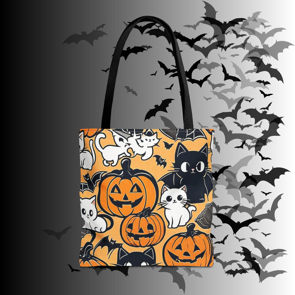 Kawaii Halloween Cat & Pumpkin Tote Bag — Spooky Cute Pattern