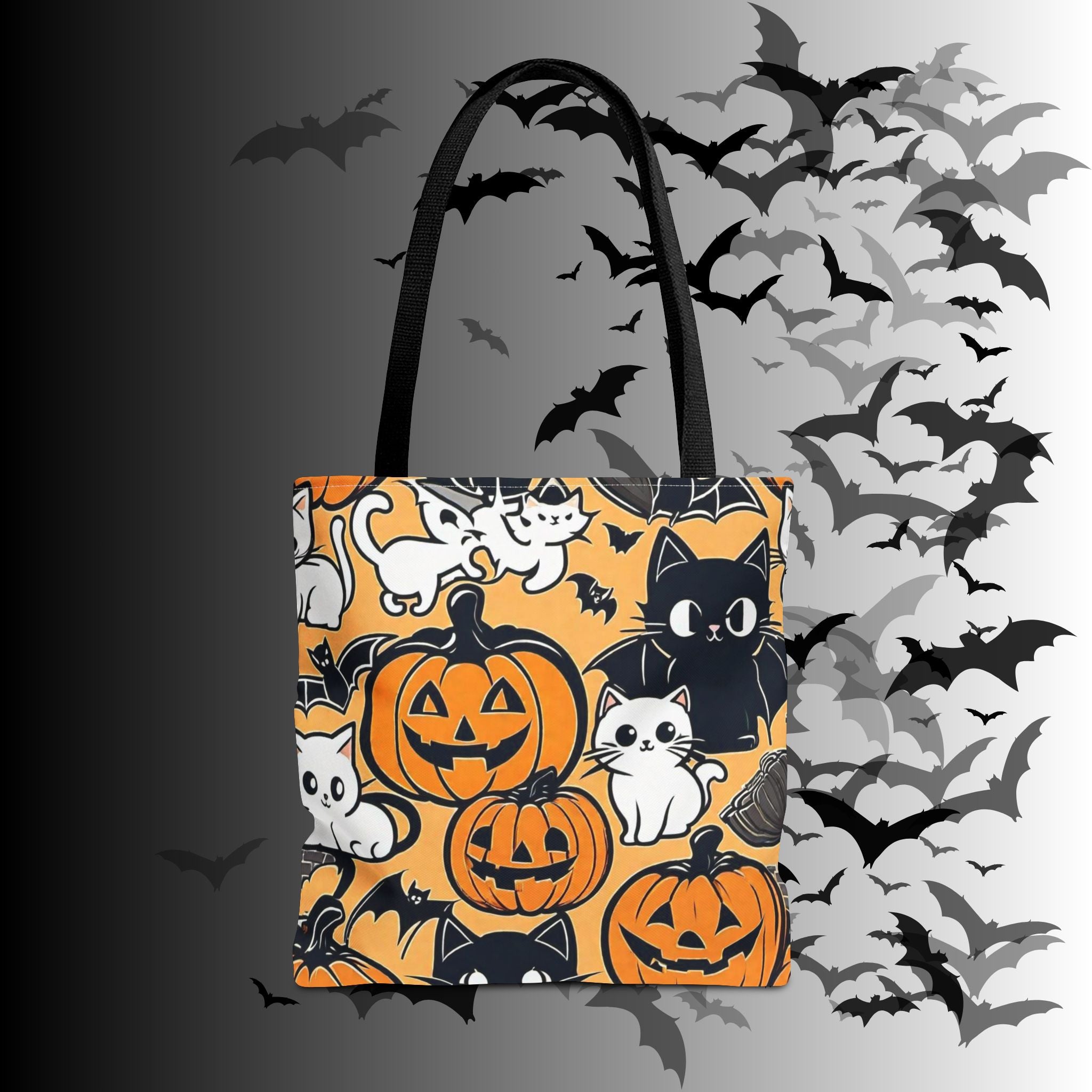 Kawaii Halloween Cat & Pumpkin Tote Bag — Spooky Cute Pattern