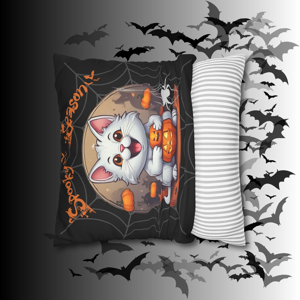 Spooky Season Cat Halloween Throw Pillow — Pumpkin Dark Home Decor