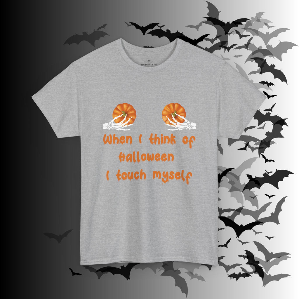 "When I Think of Halloween I Touch Myself" Pumpkin T-Shirt — Funny Halloween Tee