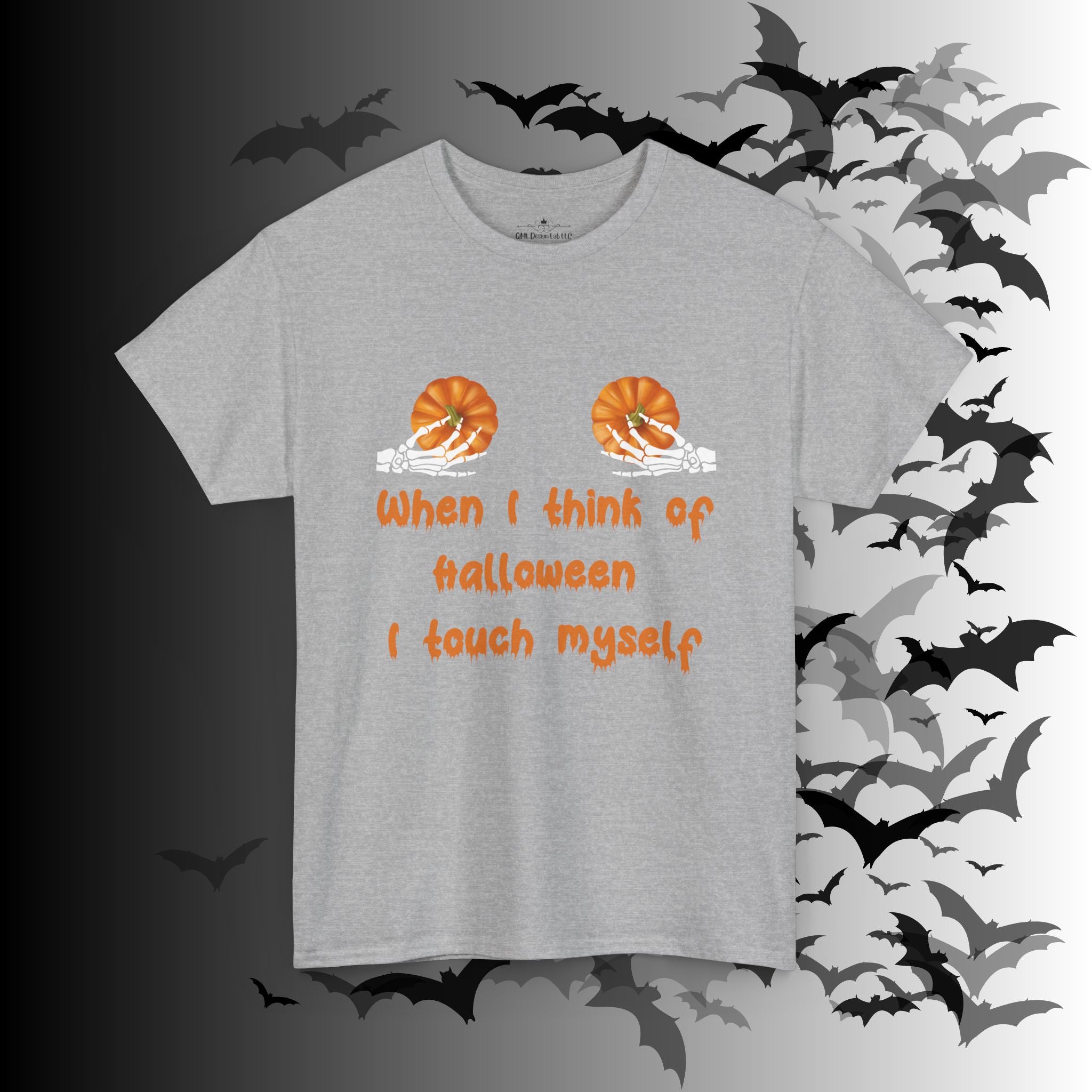 "When I Think of Halloween I Touch Myself" Pumpkin T-Shirt — Funny Halloween Tee