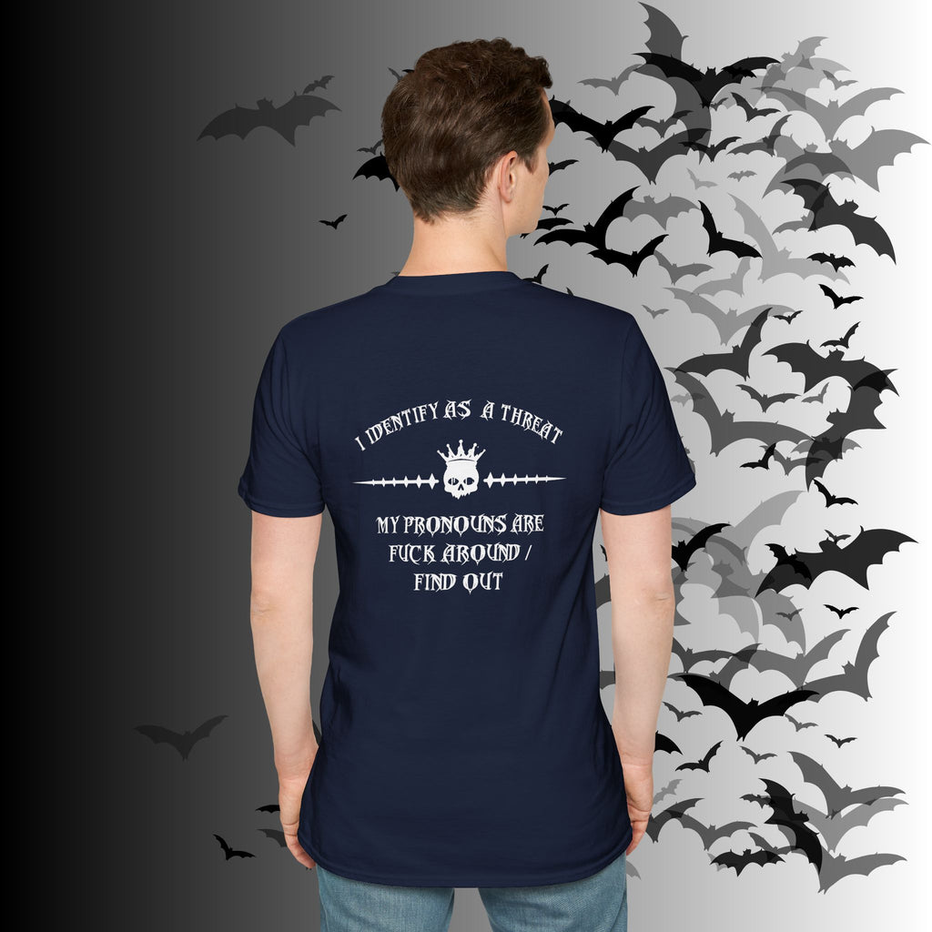 "FAFO" I Identify As A Threat T-Shirt — White Print Front & Back Gothic Tee