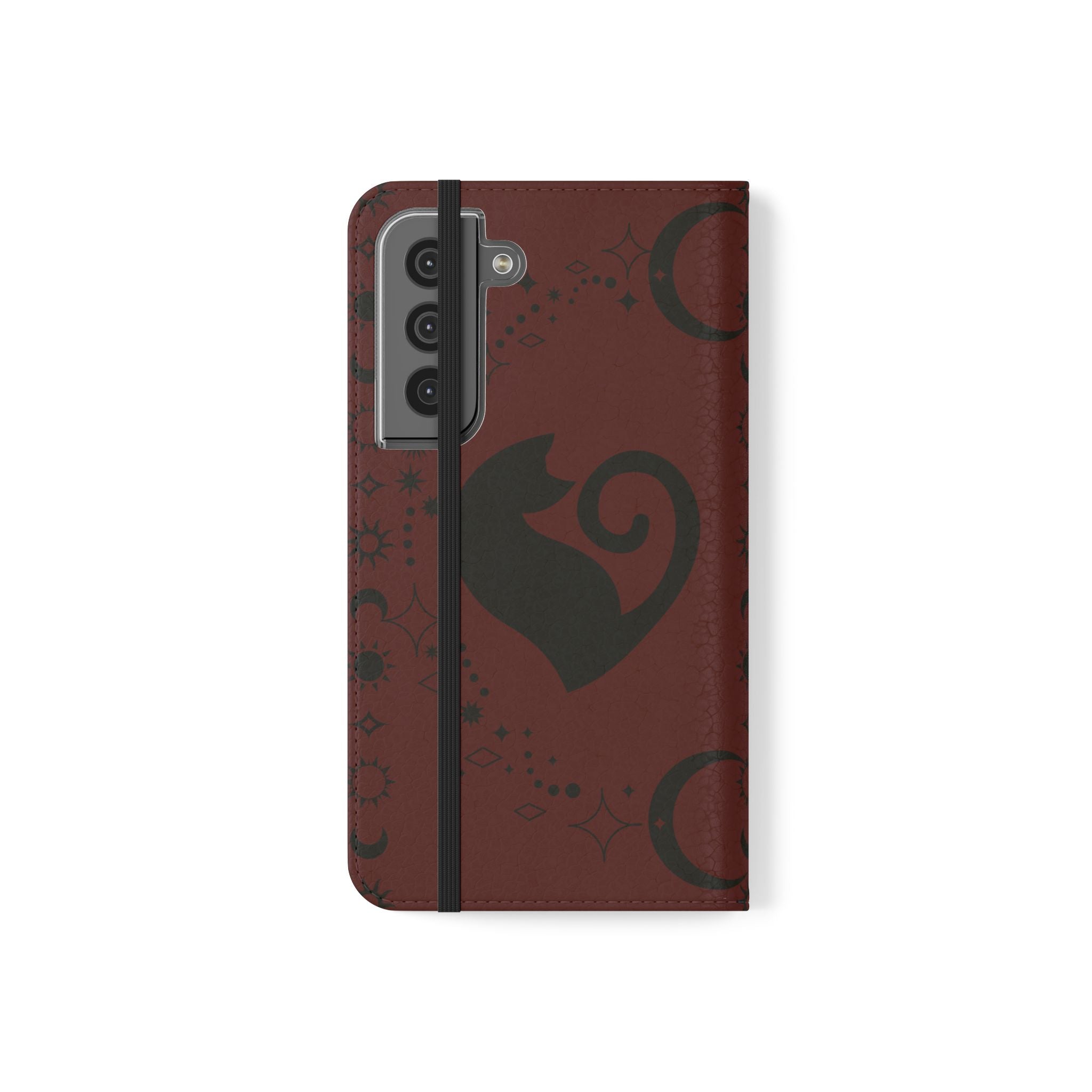 Dark Academia Celestial Black Cat Flip Wallet Case for iPhone and Samsung Galaxy Phones
