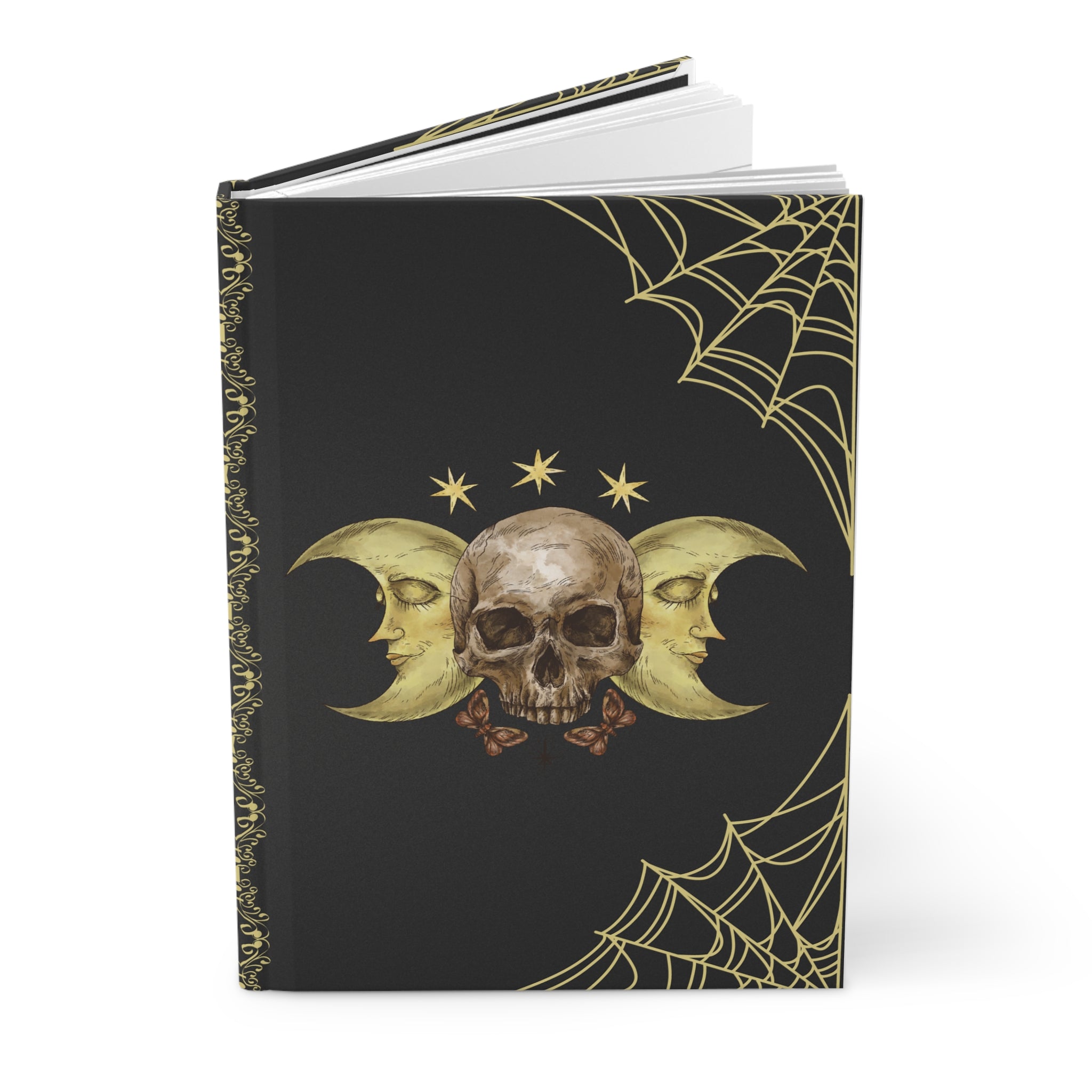 Gothic Skull & Crescent Moon Journal — Gold Spider Web Hardcover Spell Book